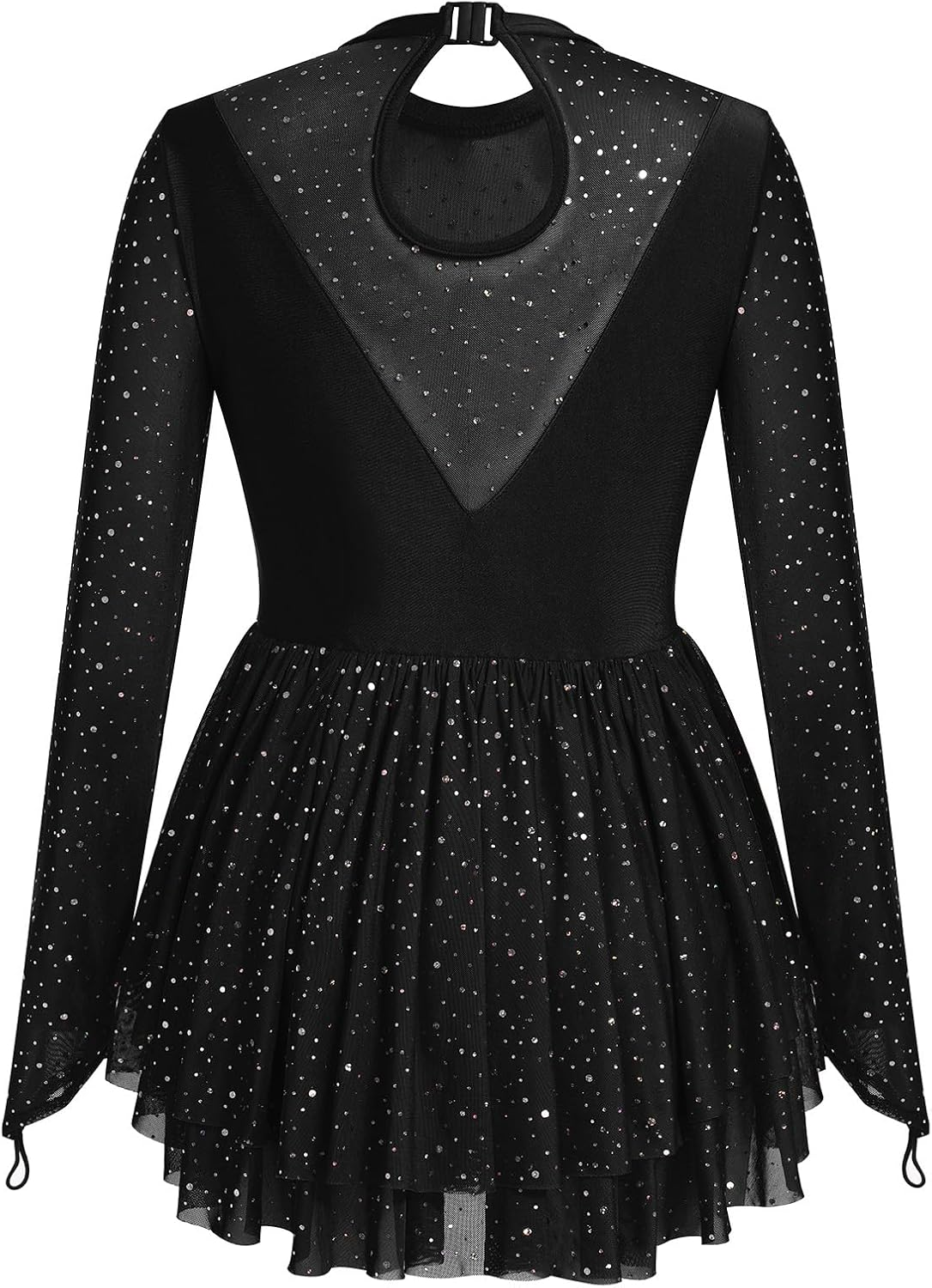 AFAVOM Sequin Figure Skating Dress for Women Long Sleeve Shiny Mesh Rhinestone Ice Skating Dress Ballet Lyrical Dancewear image number 4