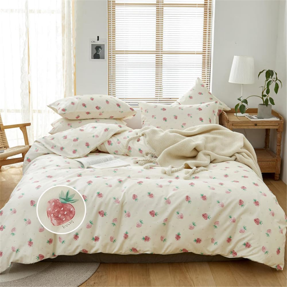 DREAMINGO Twin Duvet Cover Set -Botanical Vintage Comforter Cover with Zipper Closure, Cute Room Decor Cottagecore Bedding Set, 3 Piece, Include 1 Cotton Duvet Cover & 2 Pillowcases, Soft, Breathable