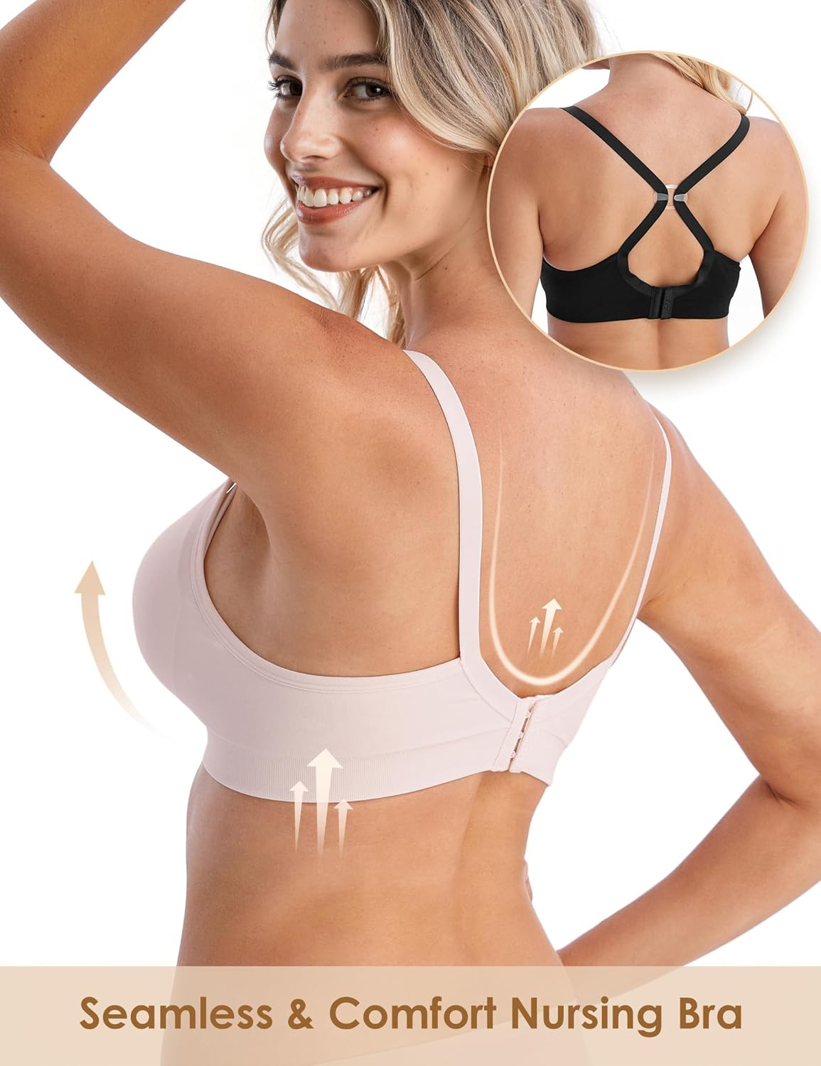 HOFISH Nursing Bras for Maternity Breastfeeding Seamless Wirefree Push up Bras for Womens Pregnancy Everyday Comfort 3Pack image number 5