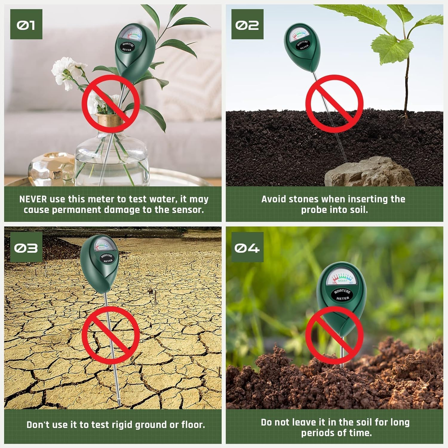 2 Pack Soil Moisture Meter, No Battery Needed Plant Water Monitor with 17.5Cm Long Probe for House Plants, Garden, Lawn, Indoor & Outdoor Use, Simple and Accurate Soil Tester for Gardening image number 5