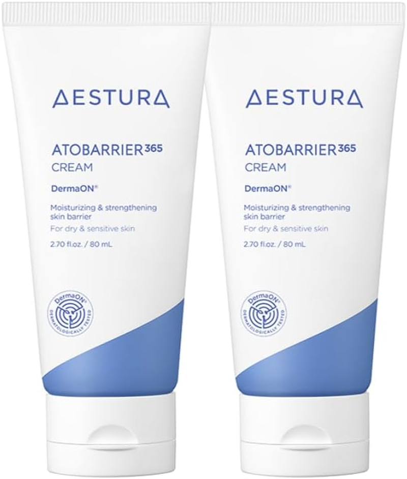 Duo Set Atobarrier365 Cream Full Size 80Ml X2Ea (Total 160Ml). High-Density Ceramide Capsule Cream, 120 Hours Moisturization, Strengthening Skin Barrier for Dry and Sensitive Skin. Korean Skincare Promotion Set for Aestura.