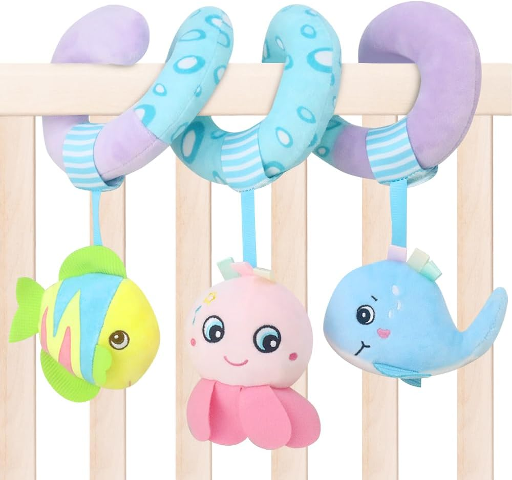 Baby Activity Spiral Plush Car Seat Toys, Stroller Bar Toys with Bell for Boy or Girl(Ocean) image number 3