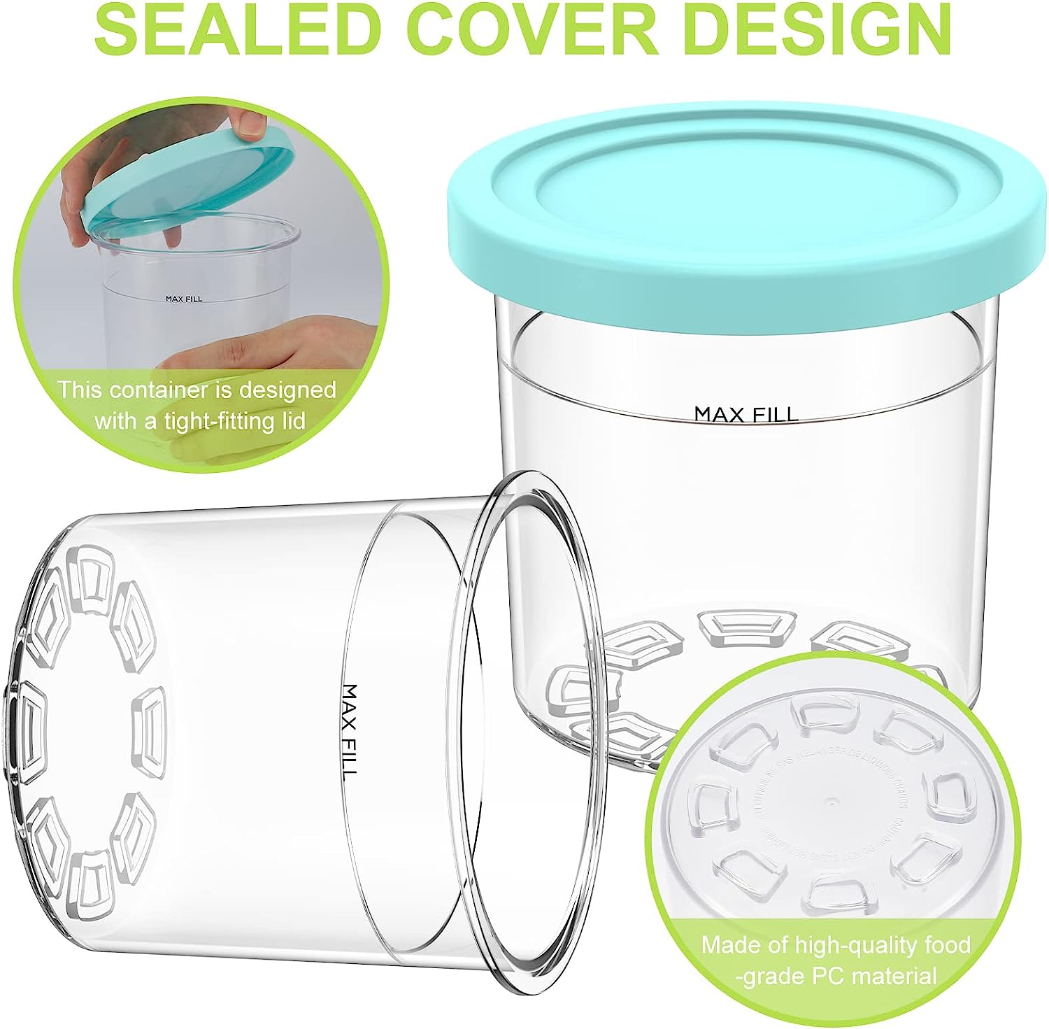 4 Pack Ice Cream Tubs for Ninja Creami 16Oz Stackable Pint Ice Cream Containers with Lid and Scoops Compatible with NC301/NC300/NC299AMZ/CN301CO Series Ice Cream Maker Container (Style 1) image number 3