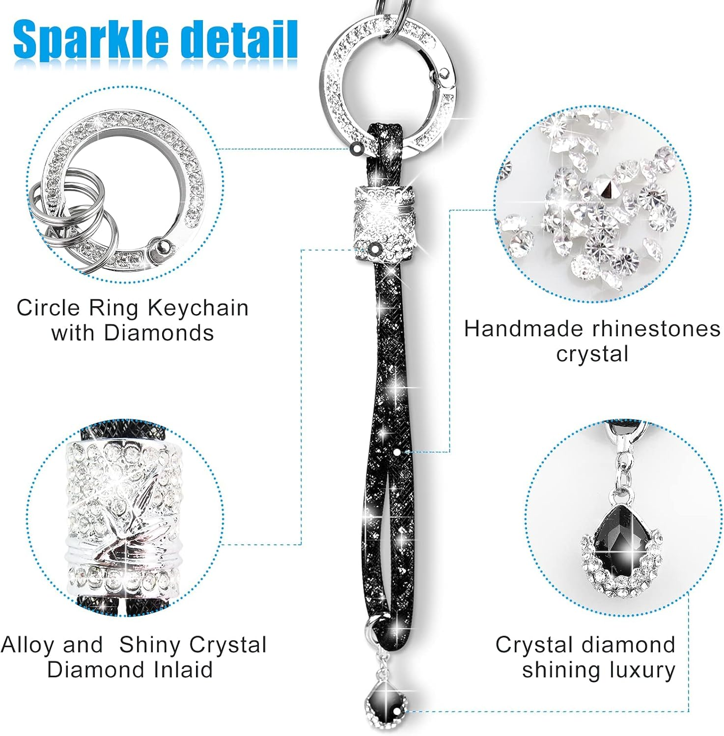 Cute Wrist Car Keychain for Women, Crystal Keychain Accessories，Bling Wrist Lanyard for Keys, Car Key image number 3