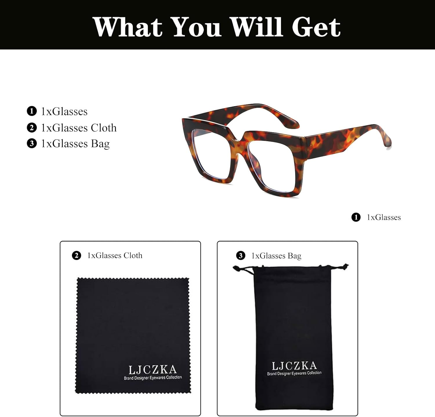 LJCZKA Oversized Square Blue Light Glasses for Women Men Computer Glasses Thick Frame anti Eyestrain for Reading, Texting & Gaming - Leopard image number 5