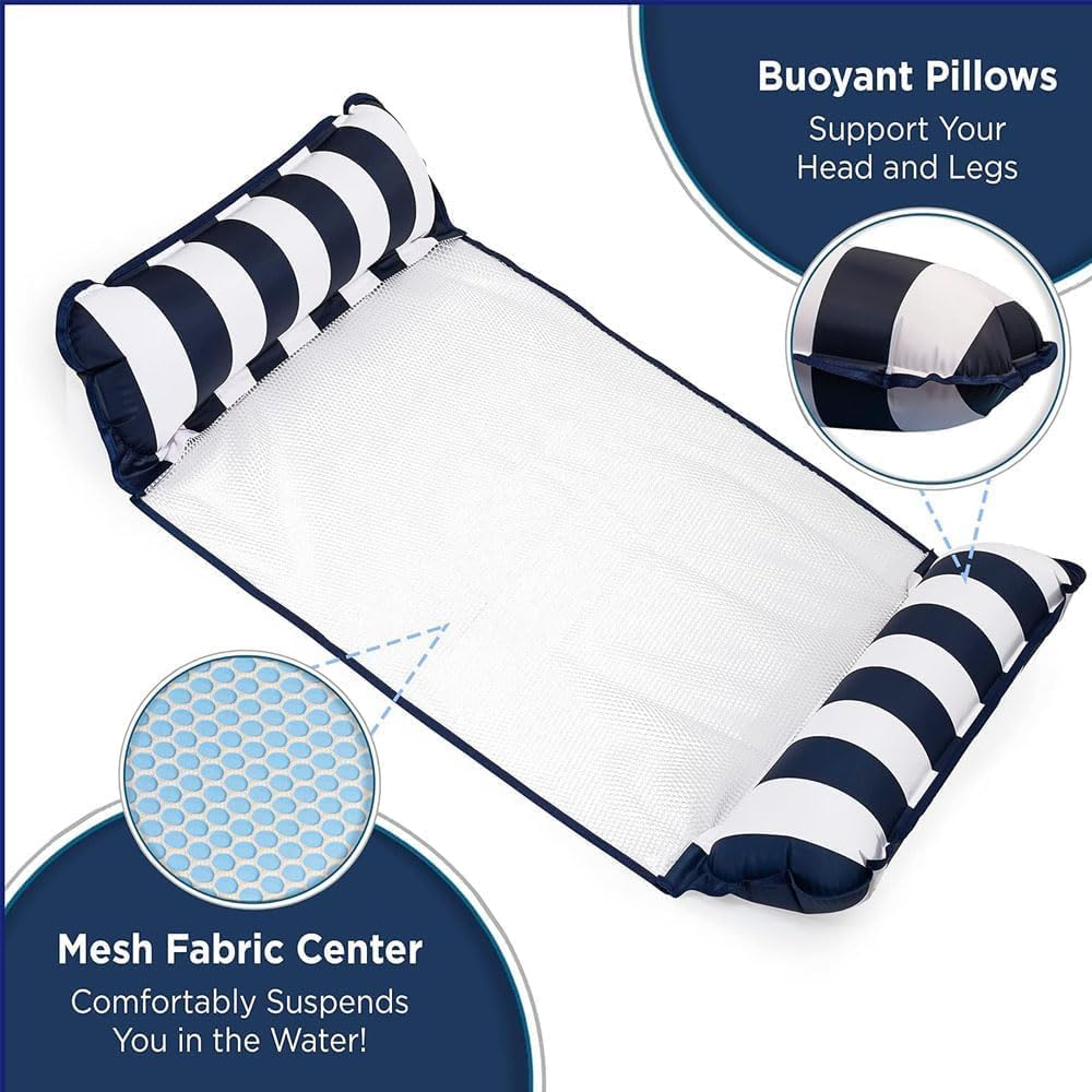 Inflatable Pool Floats Adult Size Water Hammock Pack of 2,Floats for Swimming Pool,Multi-Purpose Pool Floating Toys,Pool Rafts Lounge Chairs Floaties,For Adults Vacation Fun and Rest (Blue+Red) image number 2