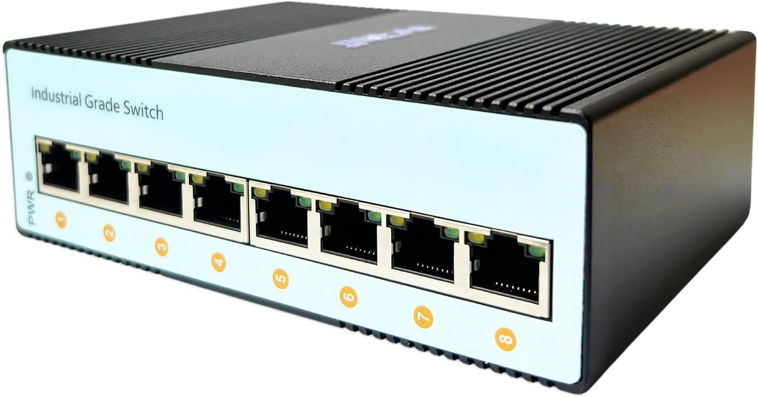 Jm-Byte 8-Port Gigabit Industrial Din-Rail Ethernet Switch, 8 Ports RJ45 10/100/1000Mbps Ethernet, Unmanaged Network Switch, 16Gbps Switching Capacity, IP40 Rated (JM-IN2057-G) image number 1