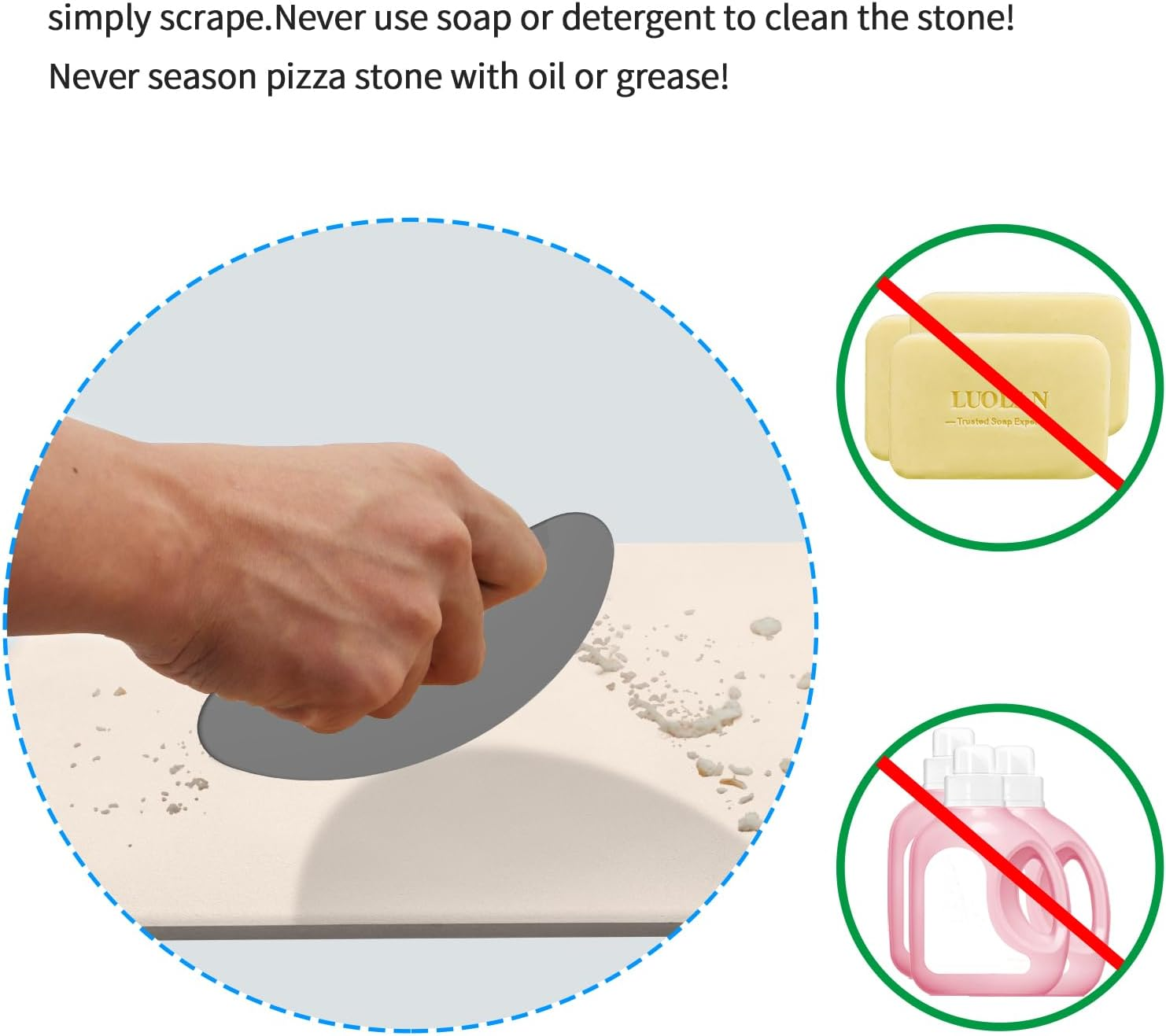 AILUROPODA 15 X 12" Rectangle Pizza Stone with Bamboo Pizza Peel, Cleaning Scraper and Recipe Cordierite Baking Stone for Oven and Grill Pizza Stone for Grill Thermal Shock Resistant - 15*12" Off White-High Temperature+Pizza Peel image number 4