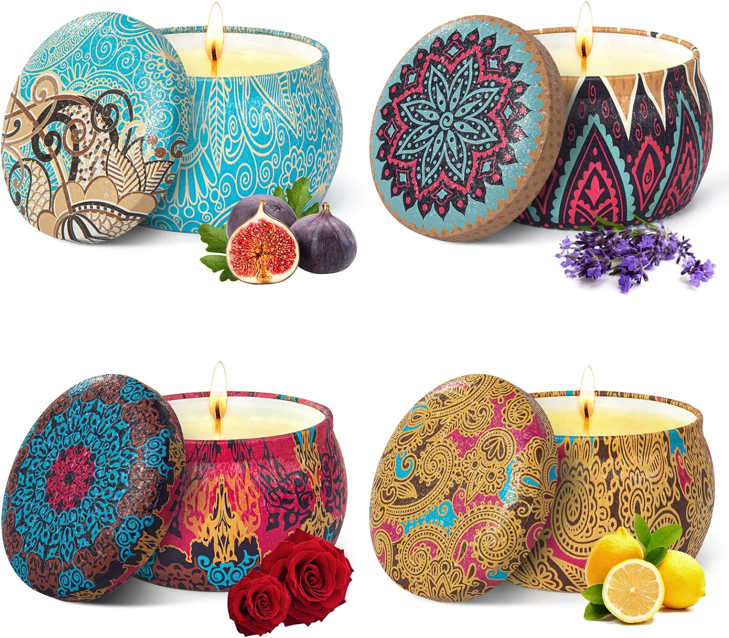 Fafamara Scented Candle Gift Set, 4 Relaxing Aromatherapy Candles for Women, Jasmine & Ylang Ylang, Sandalwood & Patchouli, Fir & Cedarwood, Vanilla & Amber, for Christmas, Birthday, Anniversary