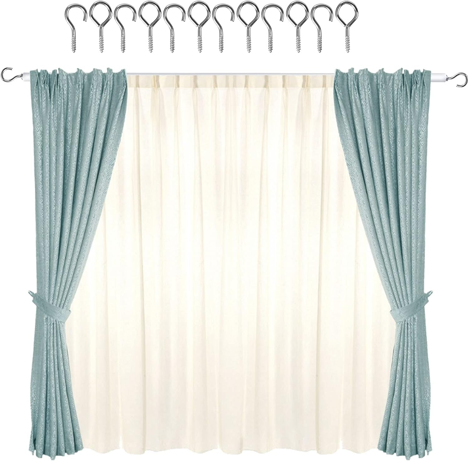 Curtain Wire and Hooks Set 5M Curtain Wire White, with 12 Pieces Hooks, Curtain Wire Kit, Curtain Wire White Window Cord Cable, for Hanging Curtains, Multipurpose Wire Suitable