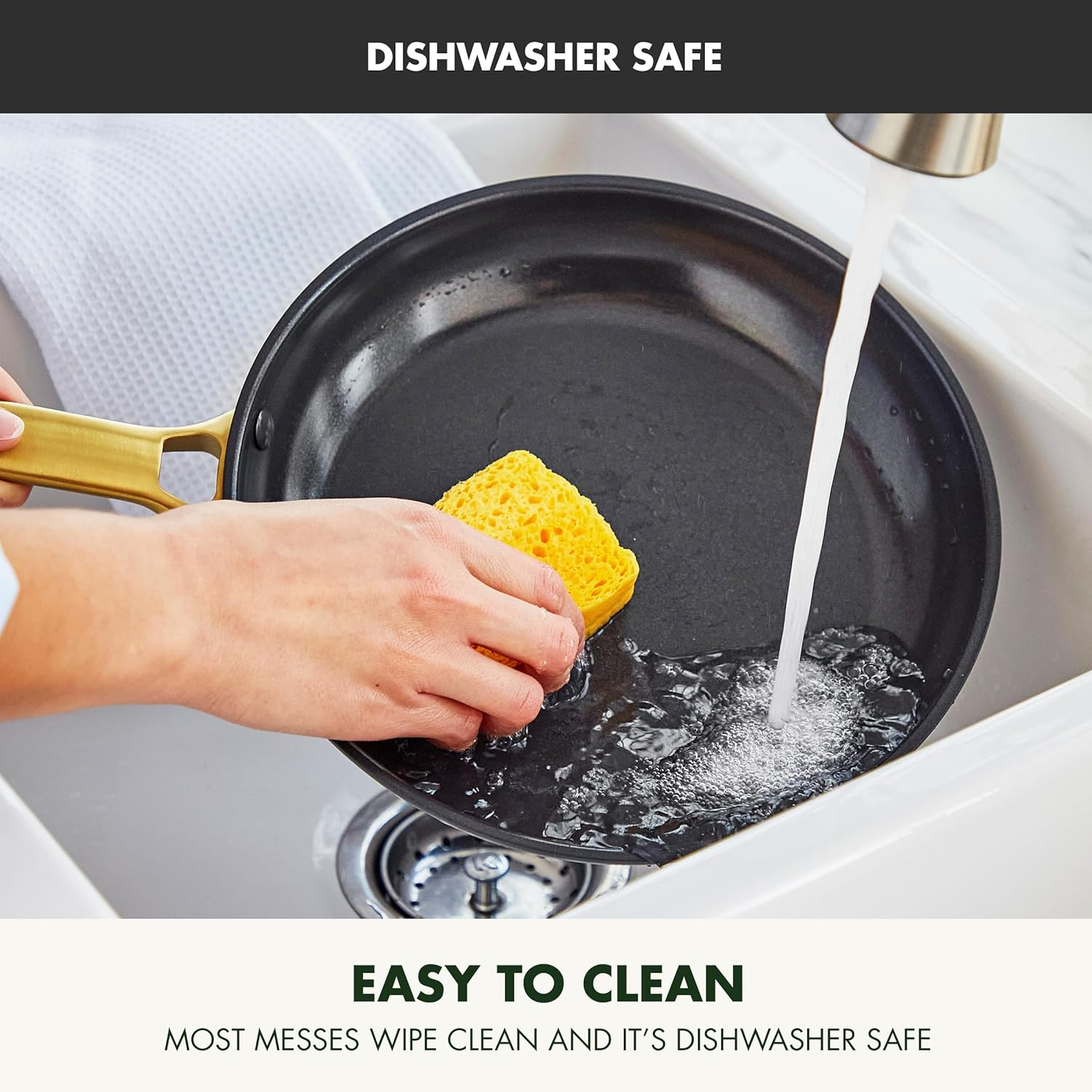 Greenpan Reserve Hard Anodized Healthy Ceramic Nonstick, 8" 10" and 12" 3 Piece Frying Pan Skillet Set, Gold Handle, Pfas-Free, Dishwasher Safe, Oven Safe, Black image number 2