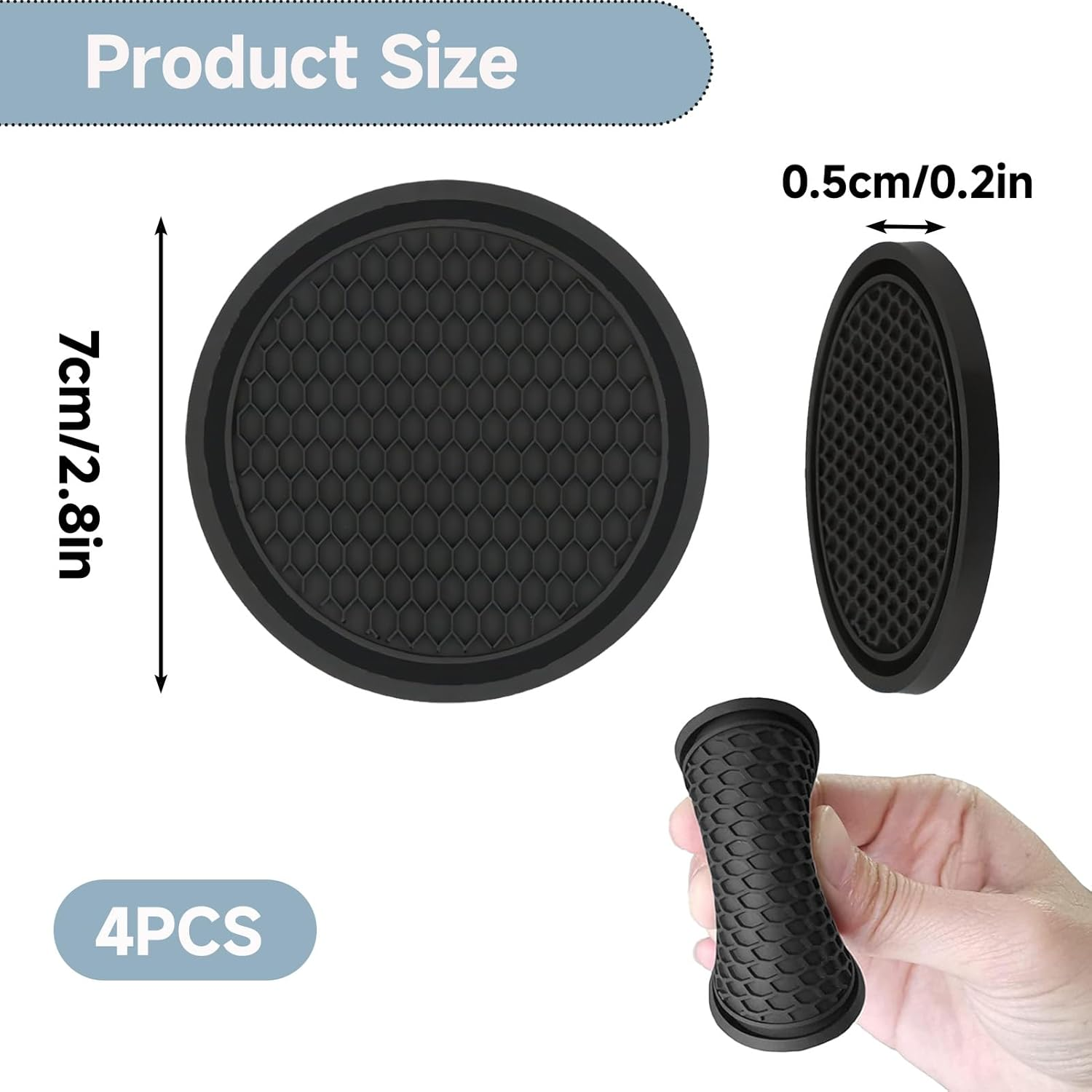 4PCS Cup Holder Coasters for Car, Non-Slip Silicone Heat-Resistant, Universal Fit Car Interior Accessories with Textured Surface, Waterproof Dustproof Auto Coasters (Black) image number 1