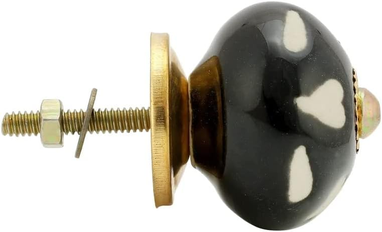 Indian Handmade Assorted Black and White Ceramic Door Knobs and Pulls | Kitchen Cabinet Knobs for Dresser Drawers | Black Drawer Pulls | Almirah Knobs | Vanity Knobs (6) image number 1