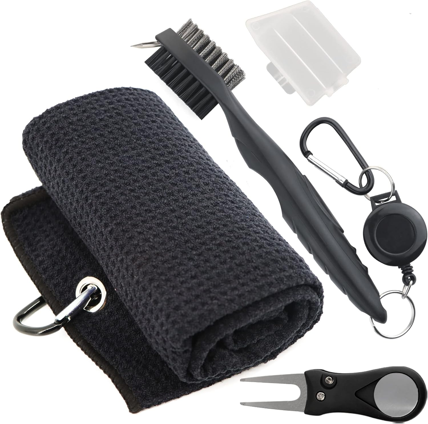 Golf Accessories Kit, 3 in 1 Golf Club Cleaning Kit - Towel, Brush, Divot Repair Tool