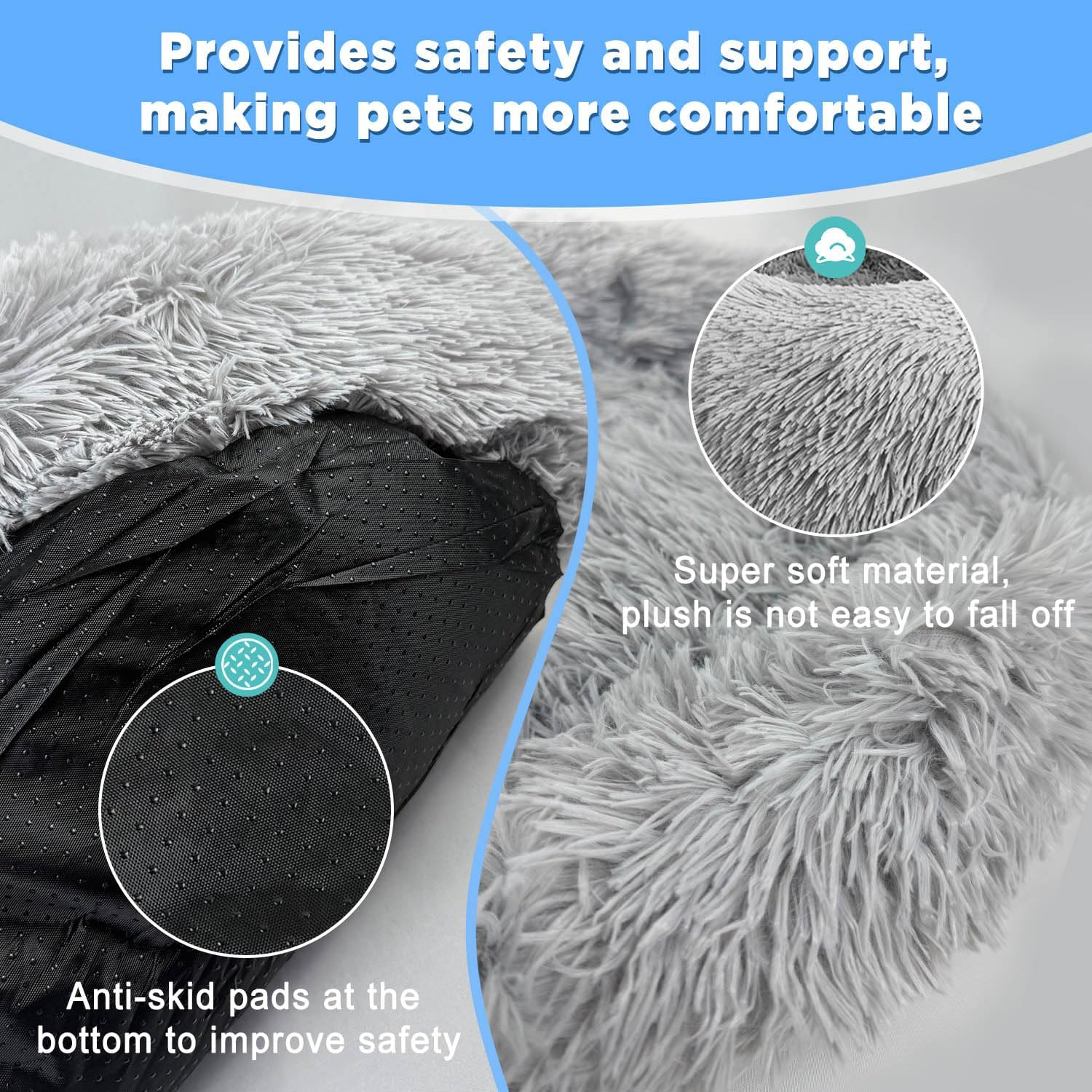 Dafencar Cat Basket, Fluffy Cat Bed, Dog Bed, Light Grey Dog Beds, Dog Basket, Plush Cat Bed, Fluffy Cat Cushion, Puppy Bed, 50 Cm Diameter, Grey image number 5