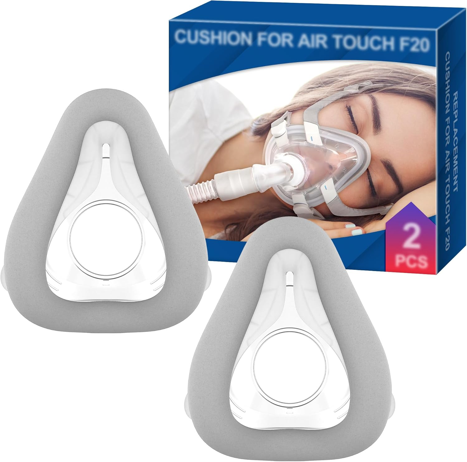 2 Packs Replacement Cushion (M) Compatible with Airtouch F20 and Airfit F20, Optimized Comfort & Secure Seal with Memory Foam (New Version), Exceptional Value & Durable CPAP Mask Supplies by Airsmart (M)