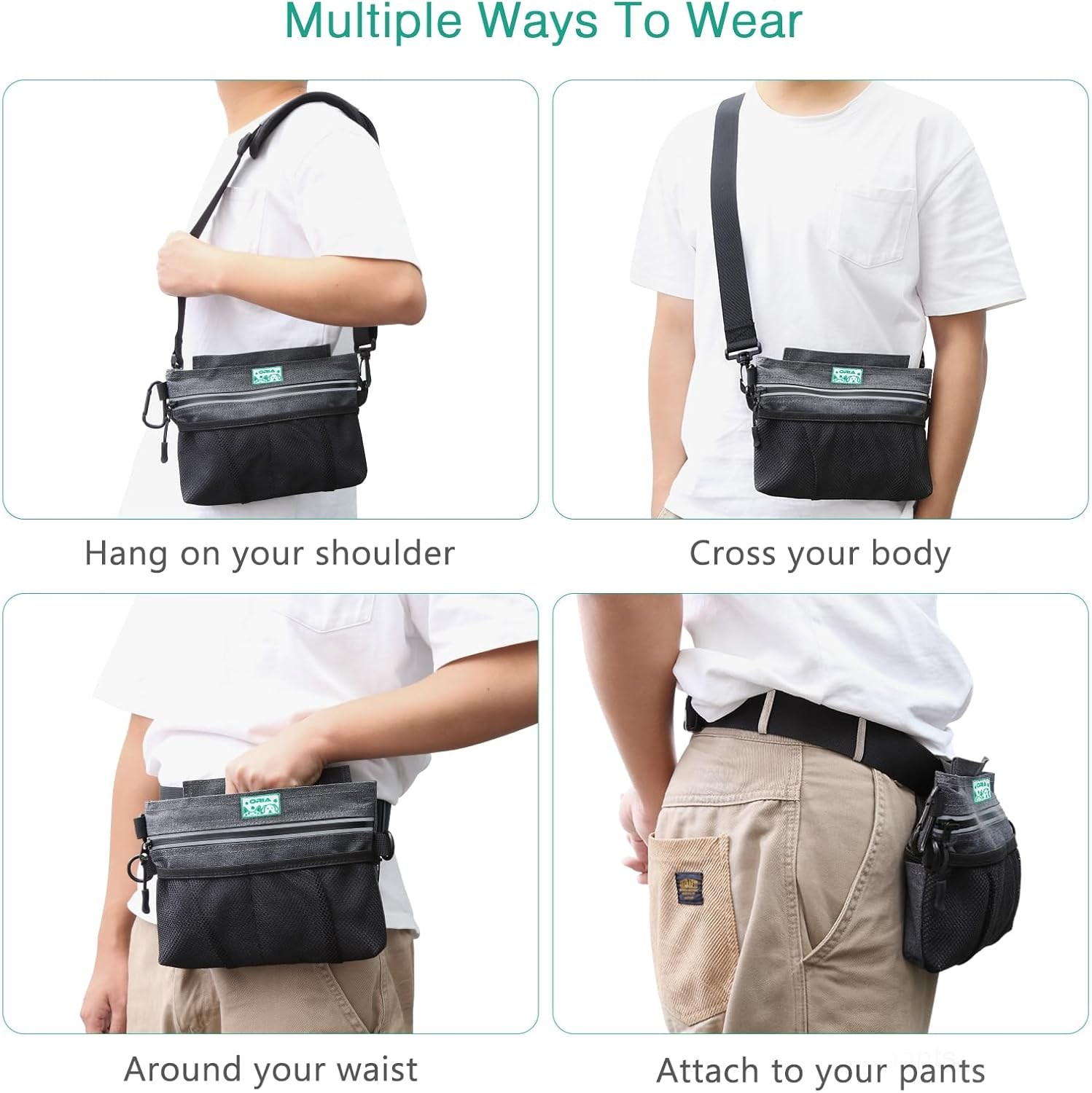 ORIA Dog Treat Training Pouch, Pet Training Bag, Dog Treat Pouch with Adjustable Belt and Removable Inner Pocket, Large Capacity Dog Food Bag for Pet Walking, Carry Pet Toys, Treats -Grey image number 3