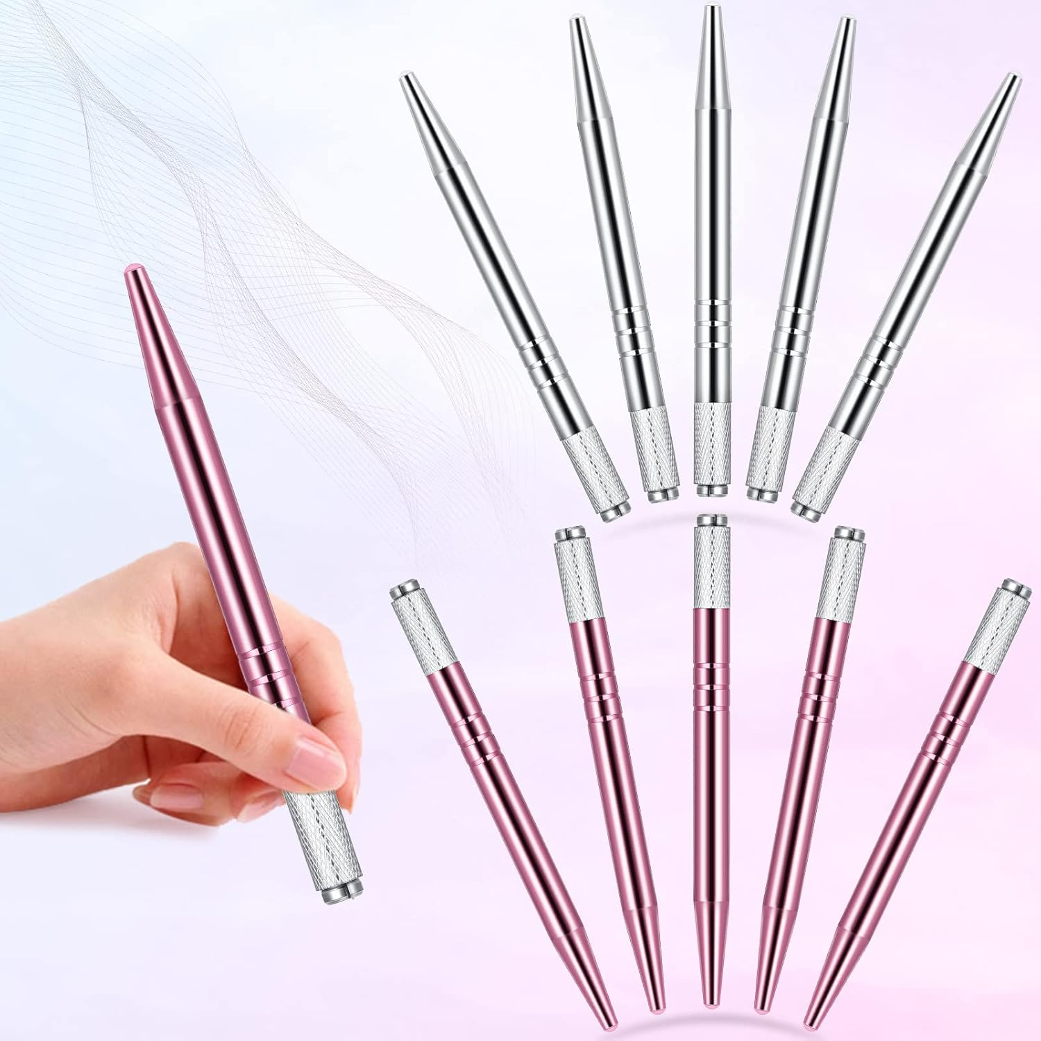 10 Pieces Microblading Pens Manual Eyebrow Microblade Pens Aluminum Hand Tools Light Manual Holder for Makeup Supplies Salons,2 Colors(Silver, Pink) image number 4