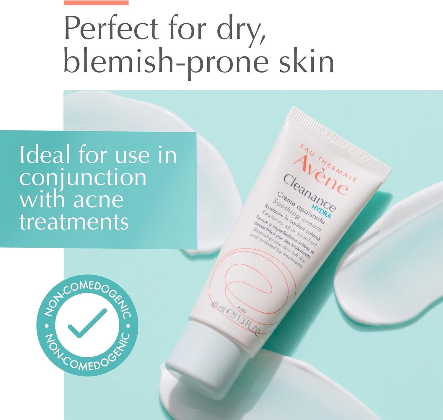 Eau Thermale Avene Cleanance HYDRA Soothing Cream, Rich Moisturizer, Adjunctive Care for Drying Acne Treatments, 1.3 Oz. image number 4