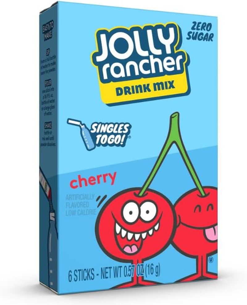 Jolly Rancher Singles-To-Go Sugar Free Drink Mix, Cherry, 6 CT (Pack of 6)