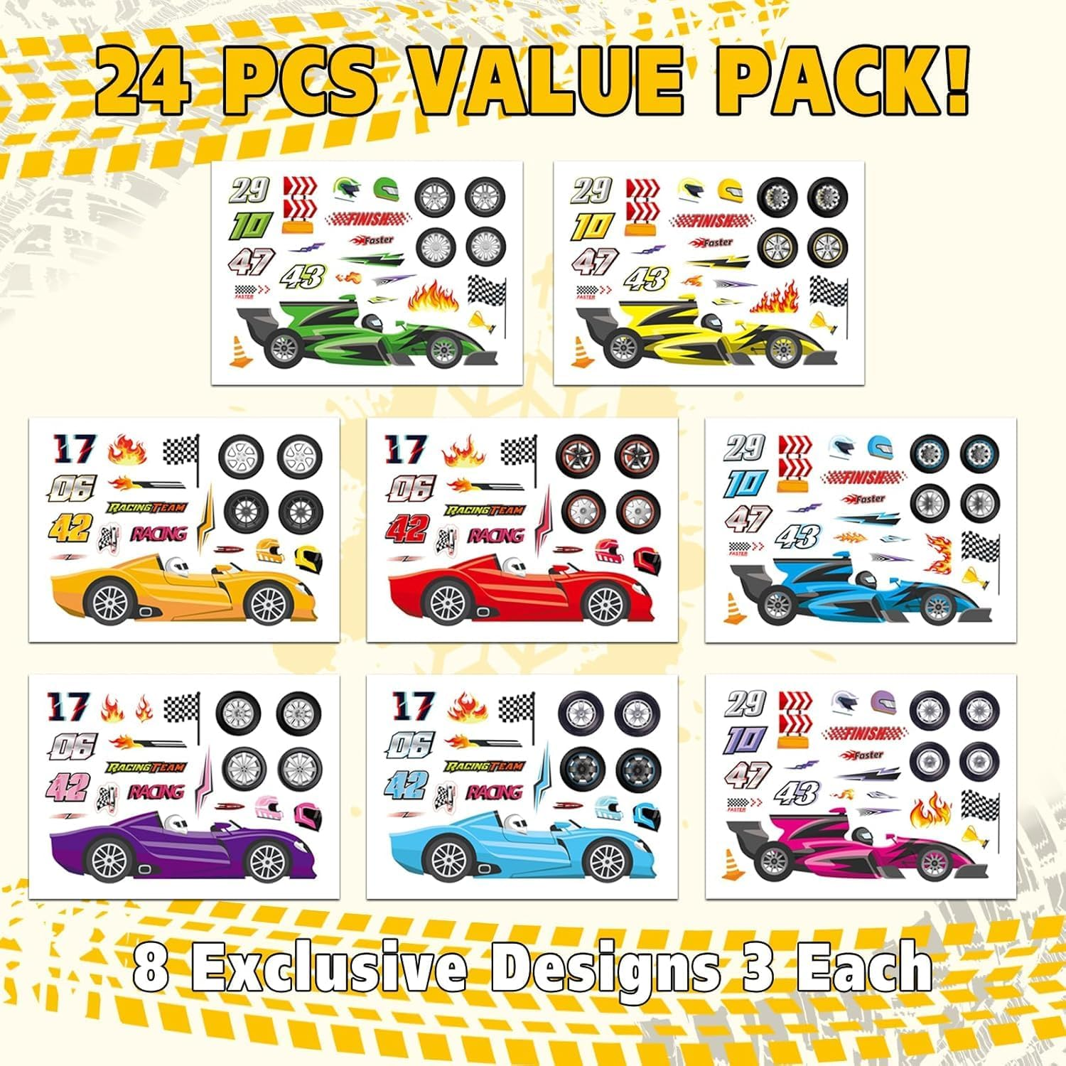 PQCLXUYA 24 Sheets Make Your Own Car Stickers, Creative Race Car Game Stickers for Kids,8 Styles Cartoon Racing Car for Race Car Birthday Party Supplies Favors Toys Rewards Art Craft Activities image number 2