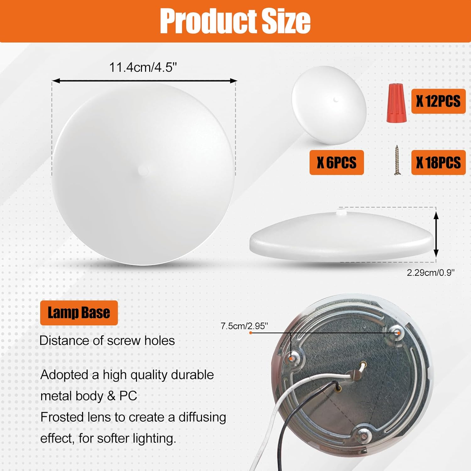 5CCT LED RV Dome Ceiling Lights, On/Off Switch, DC 12V Surface Mount Interior Puck Light for Slim Motorhome, Trailer, Boat, Camper Lighting, 5W, 2700K/3000K/3500K/4000K/5000K, 4.5 Inch, 6 Pack image number 3