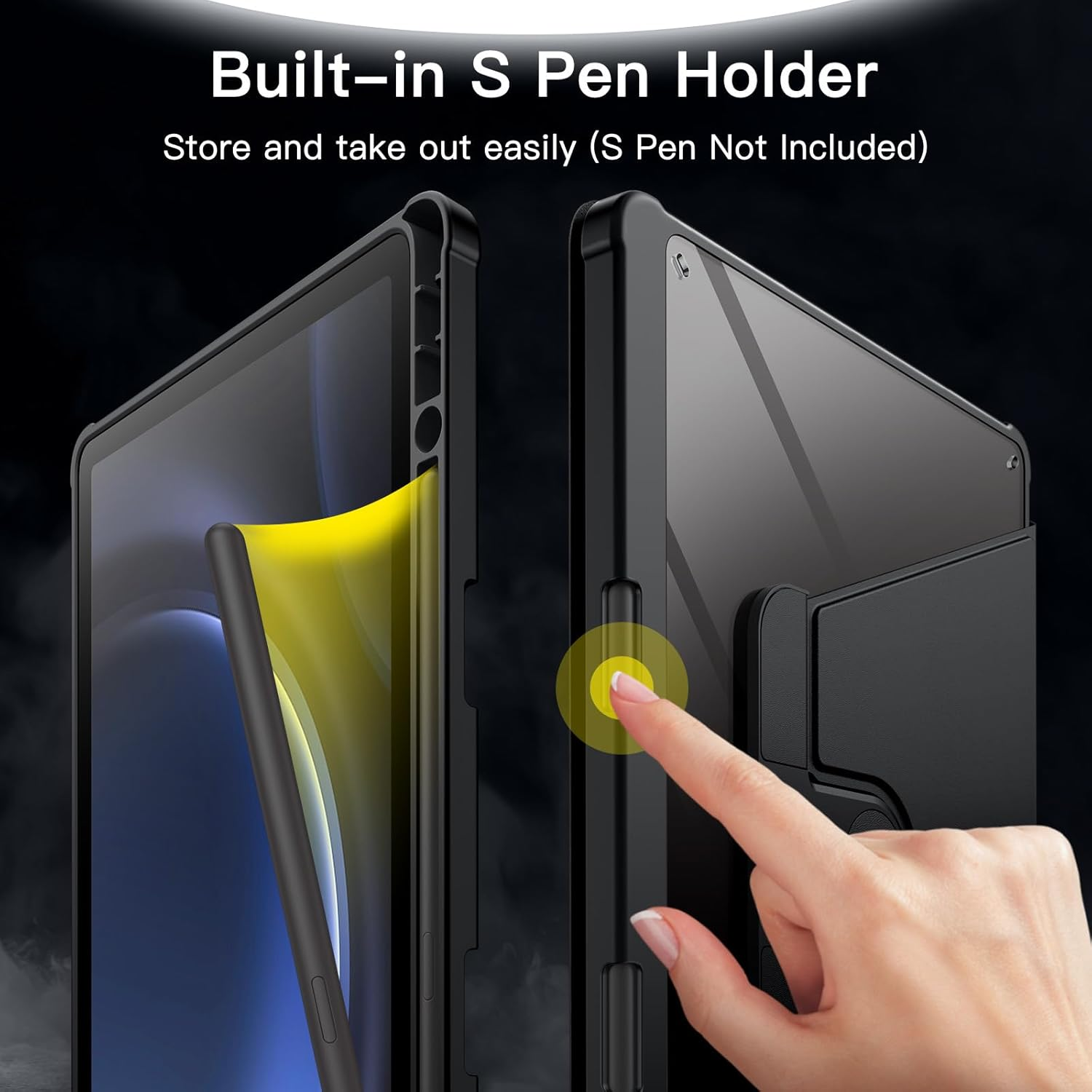 Jetech Rotating Case for Samsung Galaxy Tab S10 Lite / S10 FE / S9 FE 10.9-Inch / S9 11-Inch with S Pen Holder, 360 Degree Rotation Protective Stand Cover Clear Back, Auto Wake/Sleep (Black)