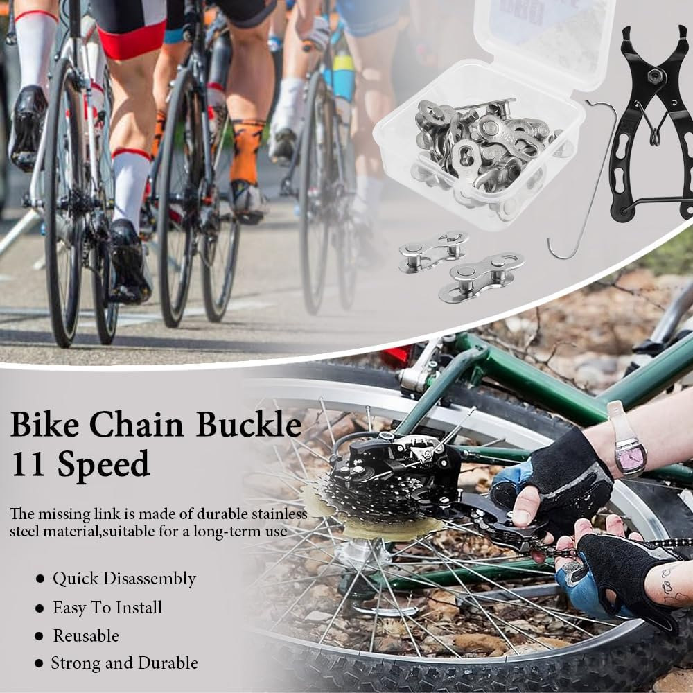Yakamoz 10Pairs Quick Reusable Bike Chain Master Link 11 Speed Chain Joint Connector with Bike Chain Plier for Speed Chains Repair Tool Kit