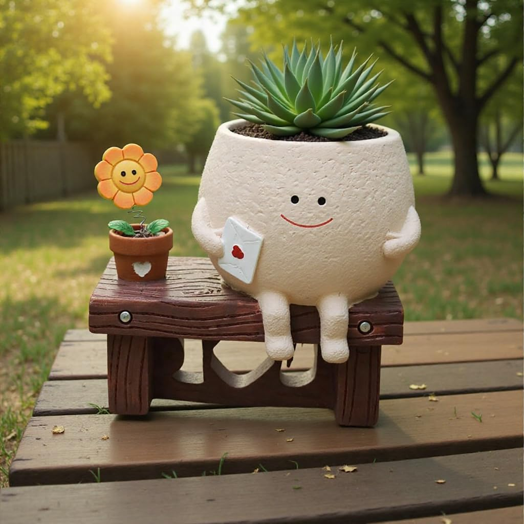 Cute Smiley Face Pot Funny Resin Head Planter Unique Succulent Pots String of Pearls Plant Indoor Outdoor Plants，Ideal Mother'S Day and Christmas image number 6