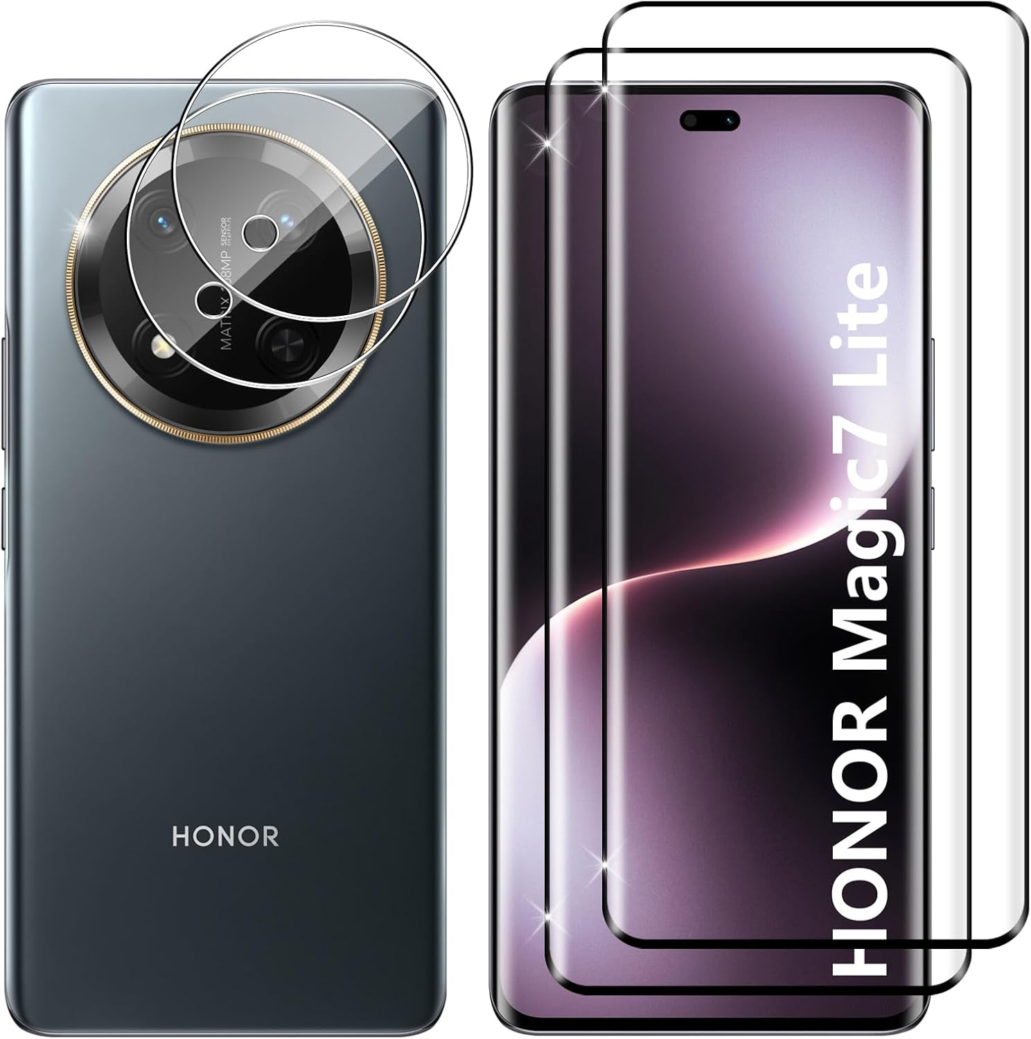 Lutree Tempered Glass Screen Protector for Honor Magic 7 Lite 5G, Pack of 2 + 2 3D Protective Glass and Camera Protection, 9H Hardness HD Screen Protector, Anti-Scratch, Bubble-Free Screen Protector image number 2