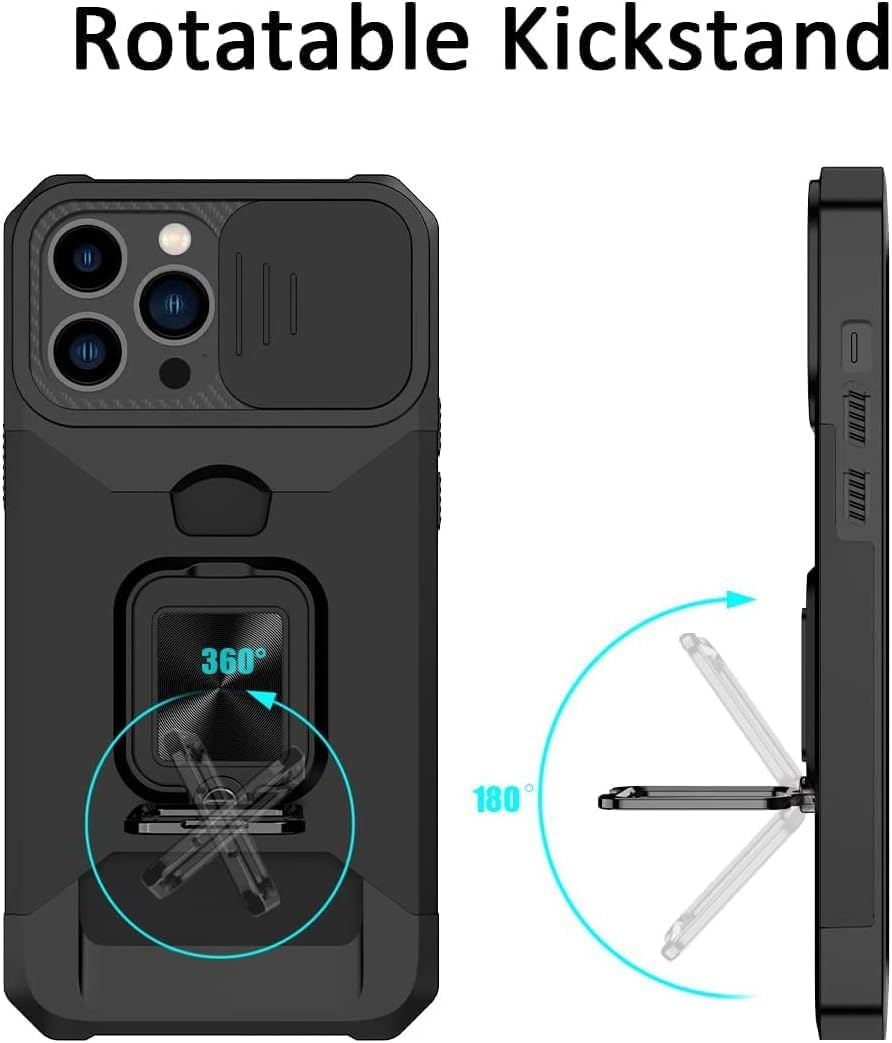 Case for Iphone 13 Pro Max Case 6.7'' with Stand, Credit Card Slot, Military Grade Shockproof Portective Case, Slide Camera Cover, Compatible with Magnetic Car Mount Holder (Purple) - Rose Gold image number 3