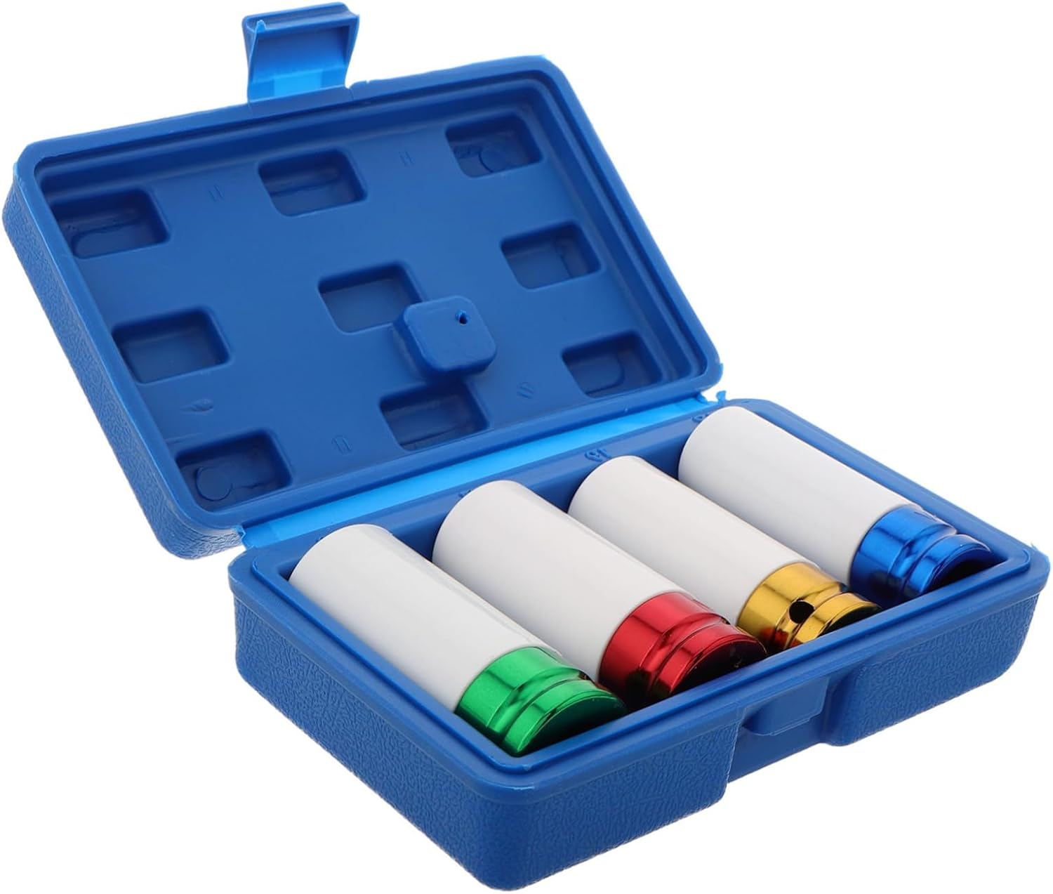 JUMPLAWN 4Pcs Thin Wall Impact Socket Set Color-Coded Lug Nut Removal Tool for Automotive Repairs Pneumatic Compatible Wheel Socket Kit Portable Storage Box image number 1