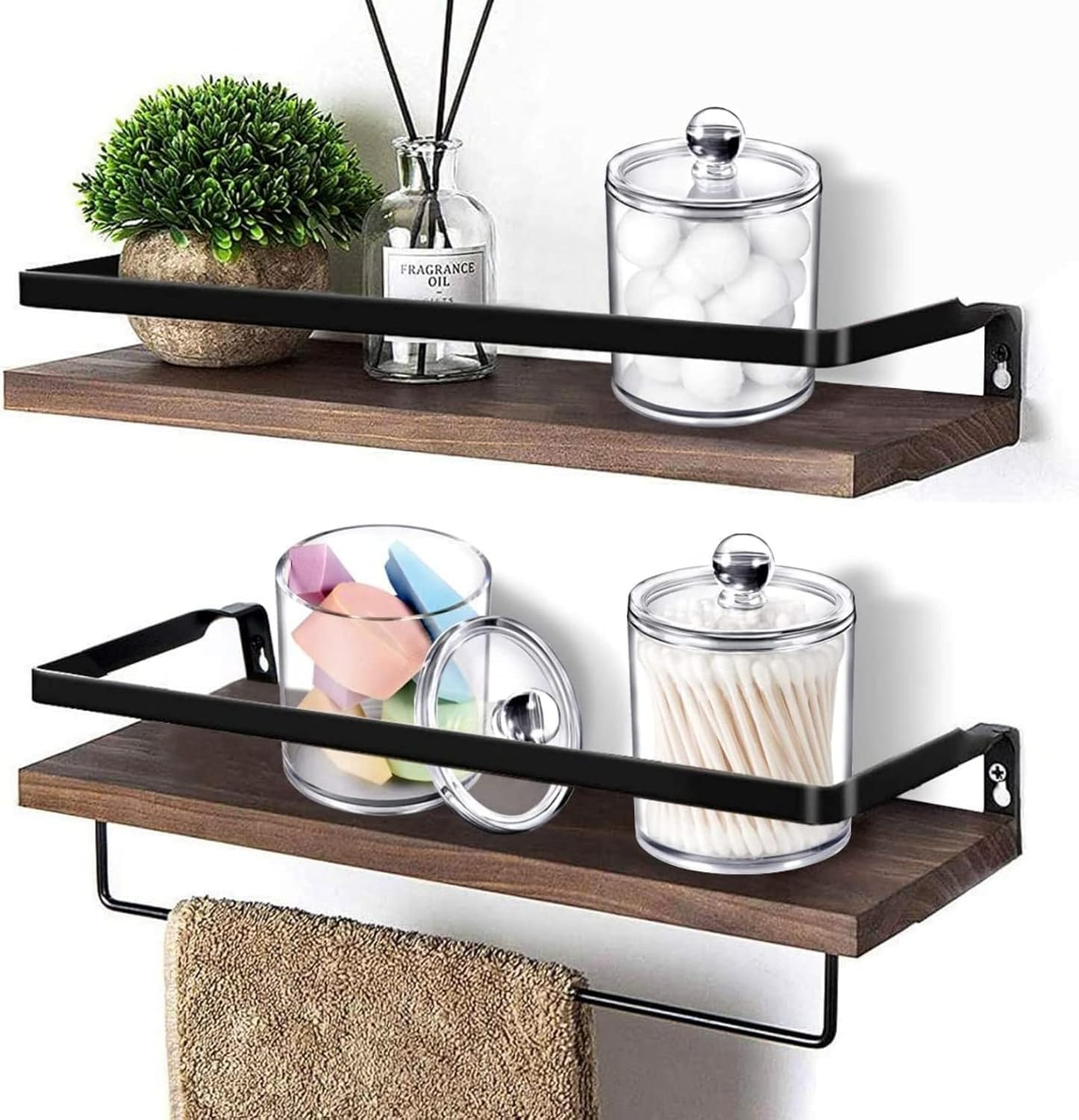 3Pcs Clear Jar Organizer,Cotton Swab, Cotton round Pads, Floss Picks - 10 Oz Clear Plastic Apothecary Jar Set for Bathroom Canister Storage Organization, Vanity Makeup Organizer