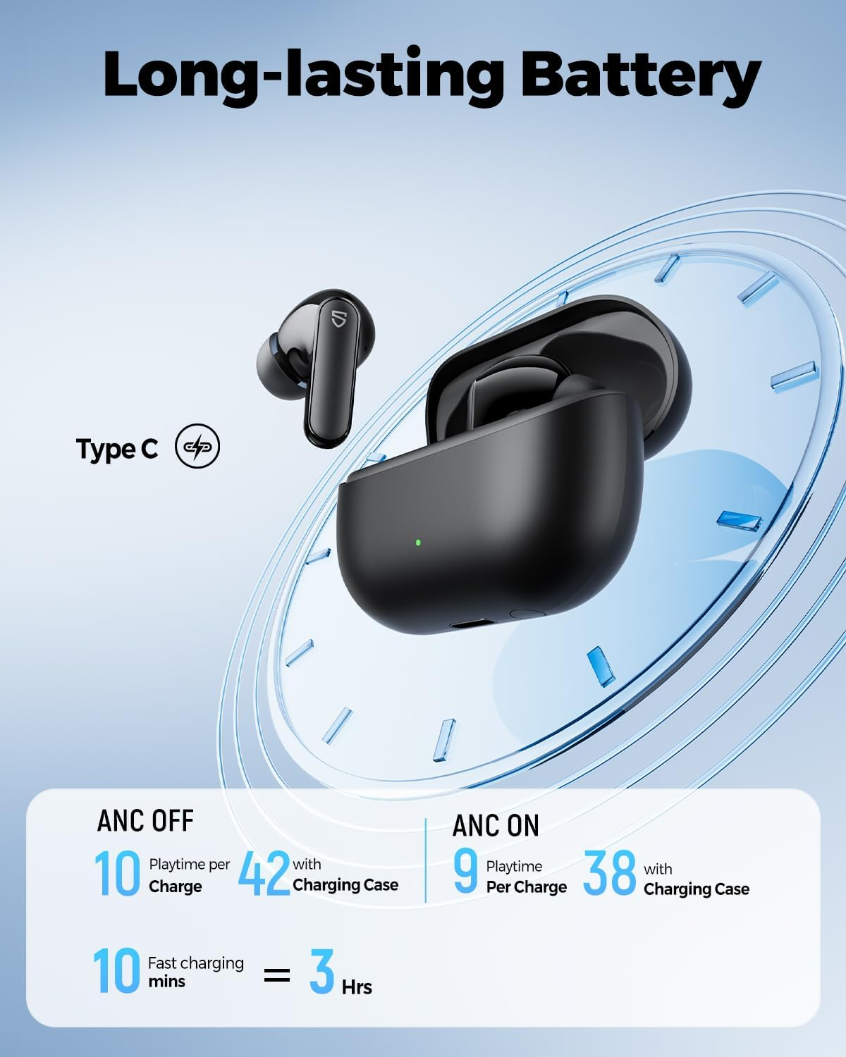 SOUNDPEATS Q3 Pro Noise Cancelling Headphones with FF ANC (-38Db), 13Mm Drivers with Powerful Bass Wireless Earbuds, BT 6.0, 42H Playtime, 4 Mics AI ENC Call, IP55, Fast Charge, App Customize EQ image number 4