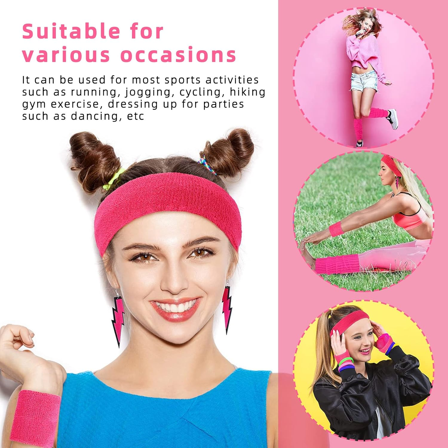 80S Women Neon Leg Warmers Headband Wristbands Holographic Fanny Pack Sport Accessories Set for 80S Eighty'S Party Yoga