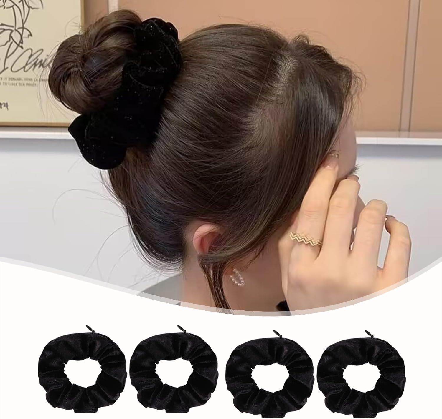Pack of 4 Hair Bobbles, Hair Scrunchies with Zip, Money Hiding, Travel Gadgets for Women, Travel Gadgets Can Store Valuables, Holiday, Hiding Money Scrunchies, Secret Compartment image number 6