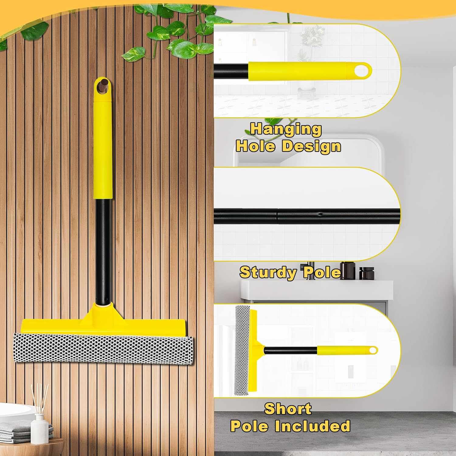 NEWE Window Cleaner Tool, 2-In-1 Squeegee with Sponge & Dual Side Blade Rubber, Window Washing Kit with Extension Pole for Glass, Shower Door, Car Windshield image number 4