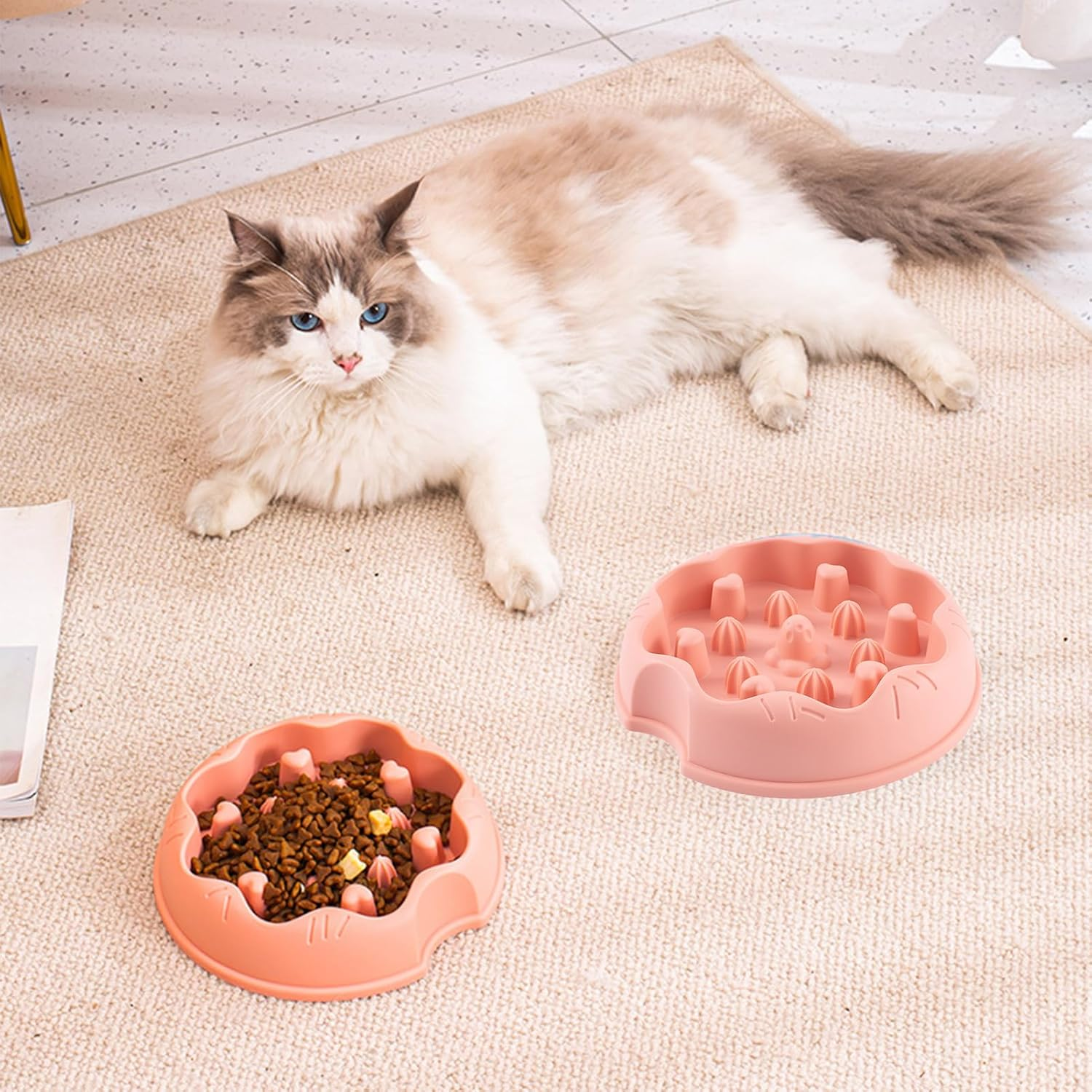 Cat Slow Feeder Bowl | Slow Eating Pet Bowl Dogs and Cats Bowl | Slow Feeder Bowl Healthy Eating Diet Cat Puzzle Feeder for Small, Medium and Large Pets Helves - Blue image number 3