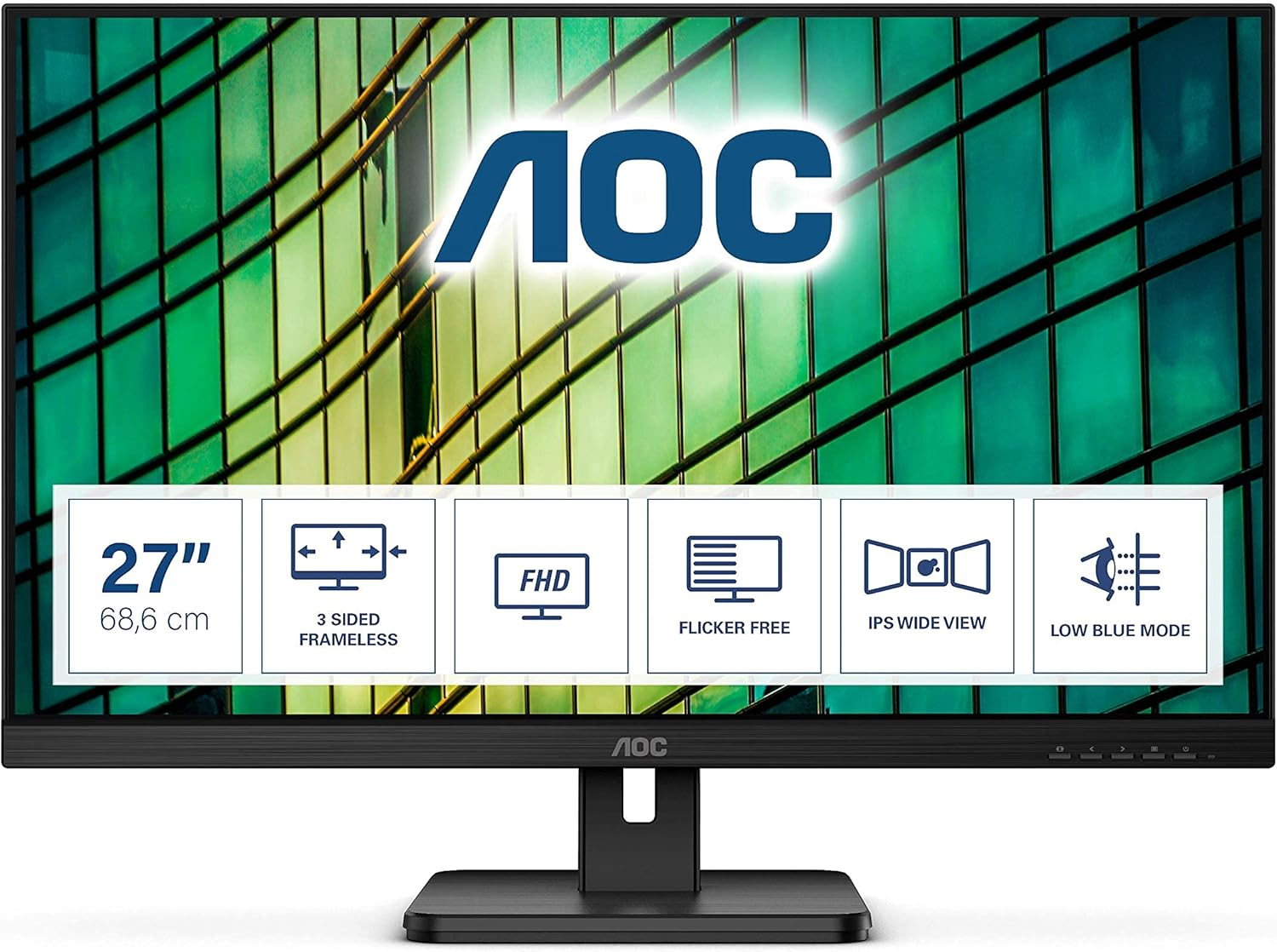 AOC 27E2QAE - 27" FHD Monitor, 75Hz, 4Ms, IPS, Speakers, Flickerfree, Lowblue Mode (1920X1080 @ 75Hz, 250Cd/M&sup2;, HDMI/VGA/DP) image number 5