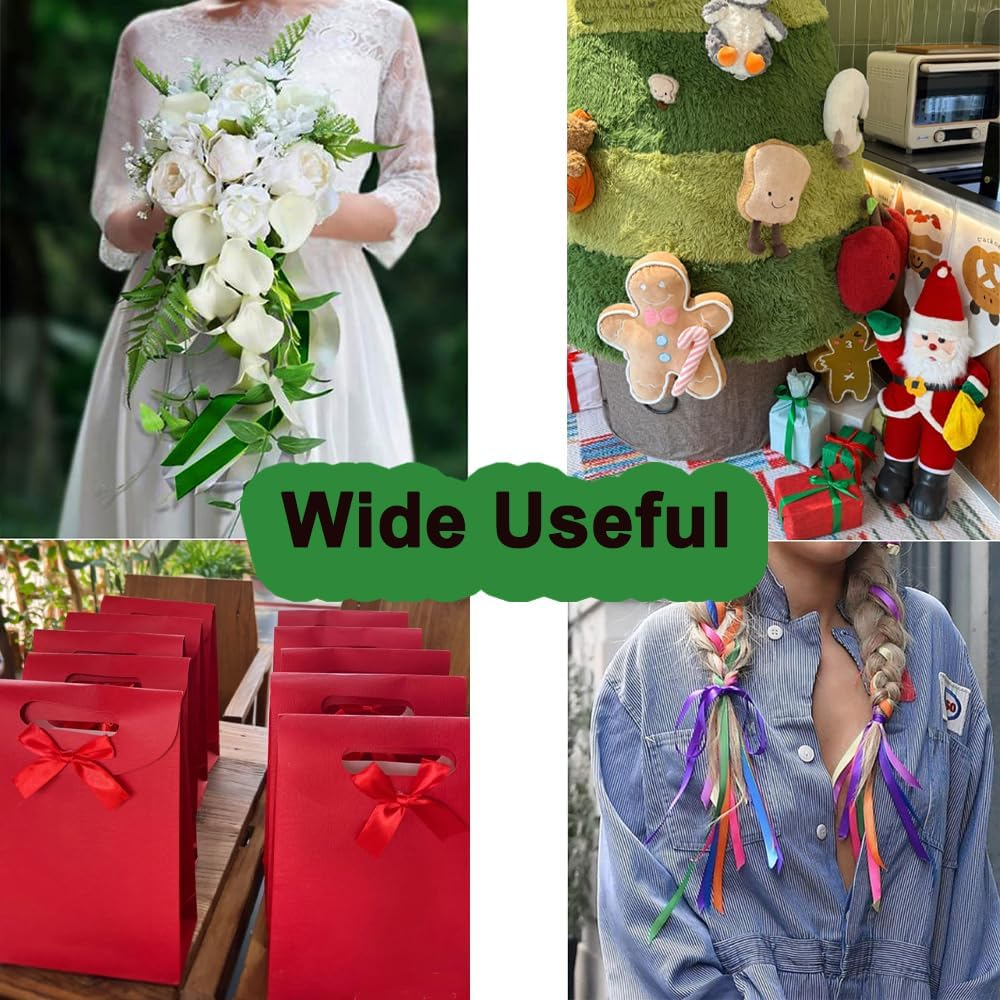 Ribbon for Gift Wrapping Satin Ribbon for Hair Crafting Thin Silk Fabric 25 Yard Sruban Decoratif Ribbon for Crafts Gift Valentine Ribbons (Red, 1.5Cm) image number 2