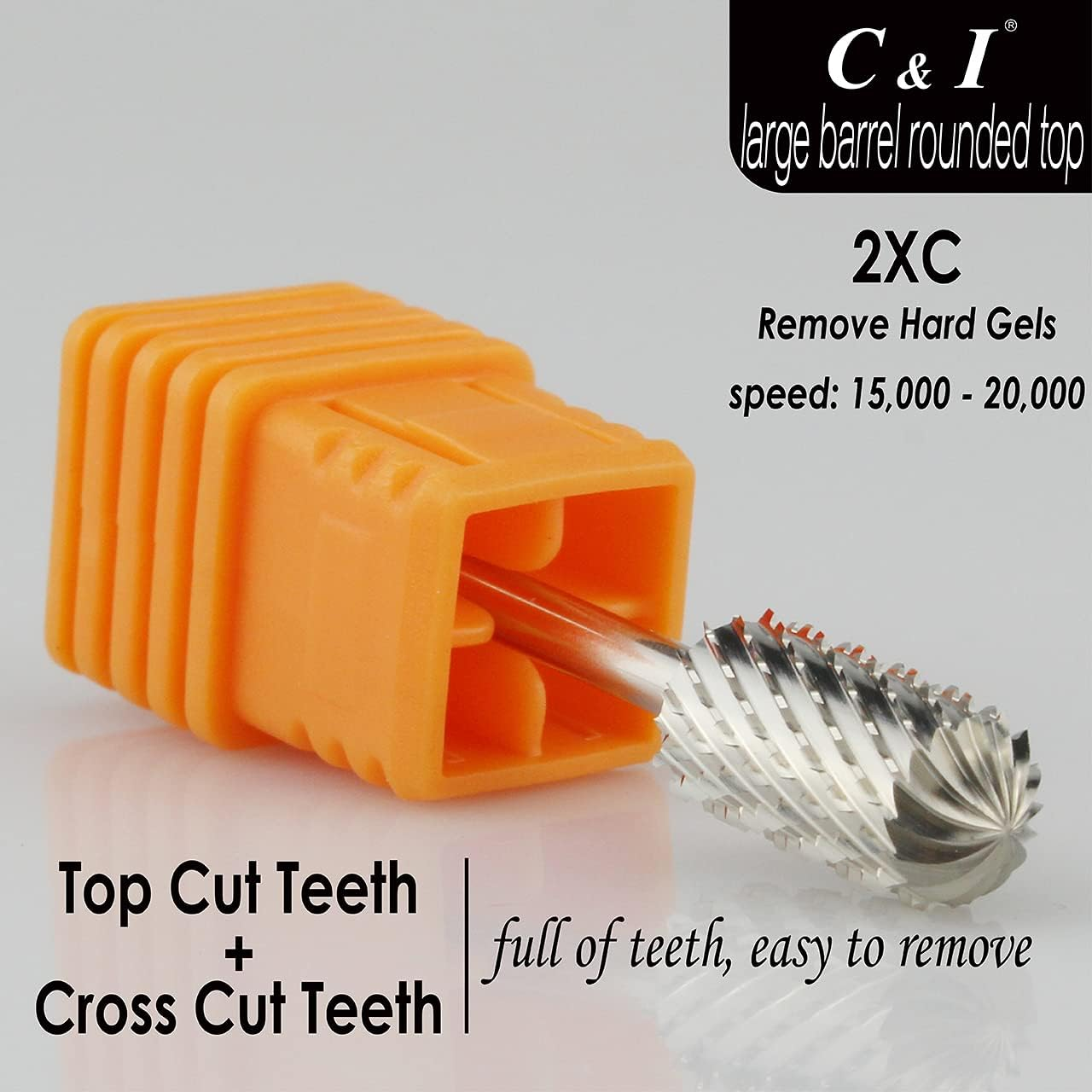 C & I Rounded Top Nail Drill, Large Barrel Edition, E-File Head for Nail File Machines, Design for Quick Remove Gel Nails (Double Coarse - 2XC) image number 2