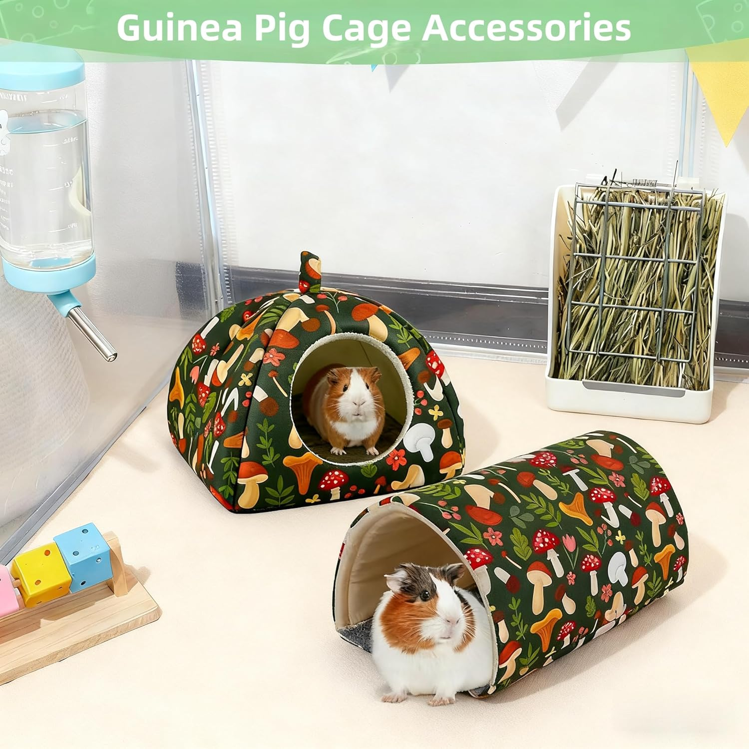 Guinea Pig House & Tunnel Set, Cuddly House, Toy and Accessories for Rabbits, Guinea Pigs, Ferrets, Hamsters and Other Small Animals image number 2