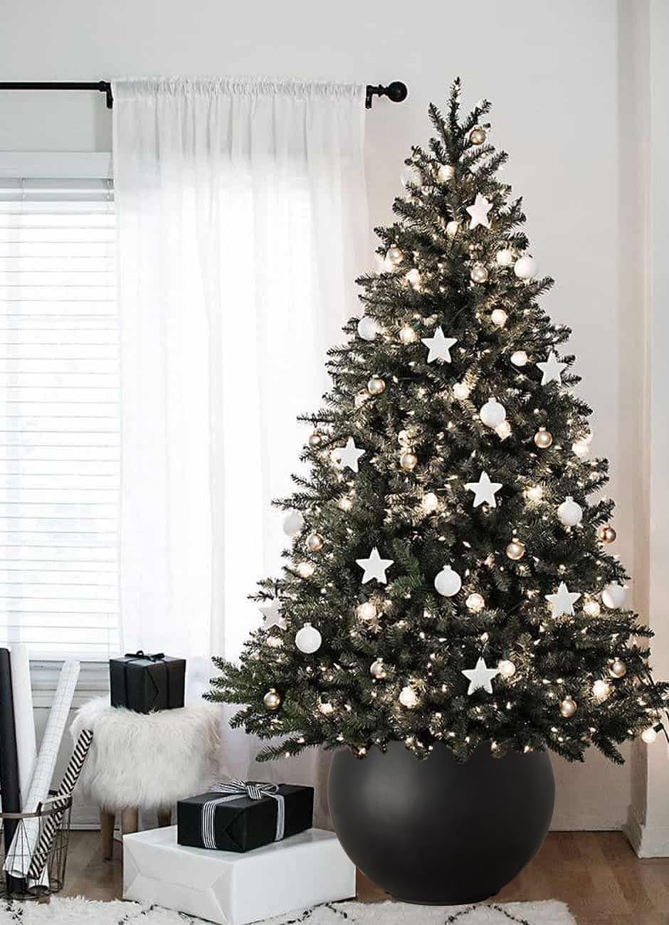 34 H X 43Cm Dia (30.5Cm Pot Opening) Black round Fiberstone Tall Planter with Drainage Hole, Indoor/Outdoor Large Plant Pot for Home Patio Garden, Ideal for Large Plants image number 1