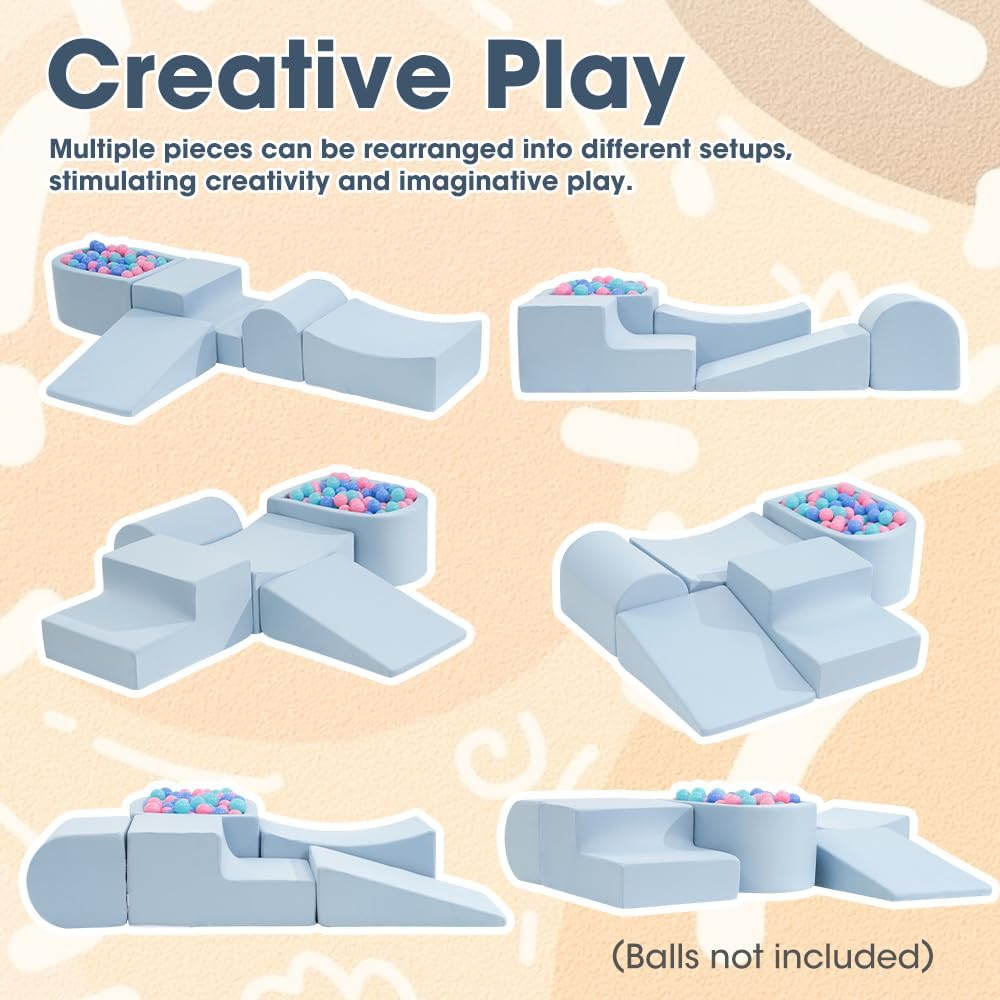Playpals Soft Play Equipment, 5-Piece Crawl & Climb Foam Play Set, Colorful Foam Blocks for Toddler Infant Baby, Indoor Crawling Gym Equipment, Kids Educational Soft Play Set, Blue - Pink image number 7