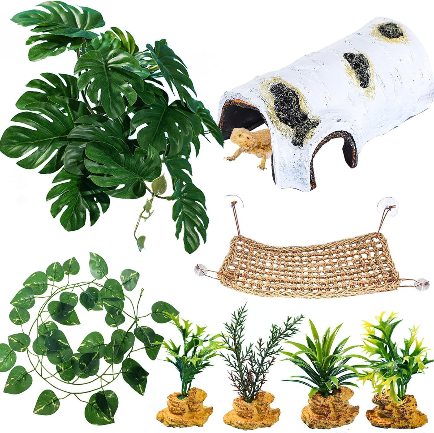 8Pcs Bearded Dragon Tank Accessories,Crested Gecko Tank Accessories,Bearded Dragon Hammock,Gecko Tank Accessories,For Snakes,Chameleon,Bearded Dragon