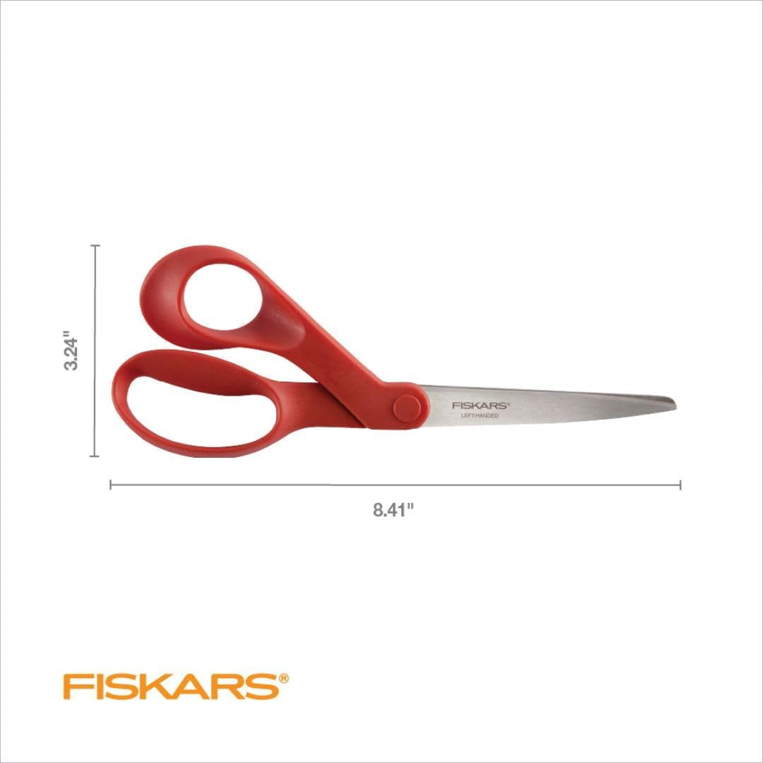 Fiskars 12-94508697WJ 8 Inch Left Handed Adult Scissors, Red image number 5