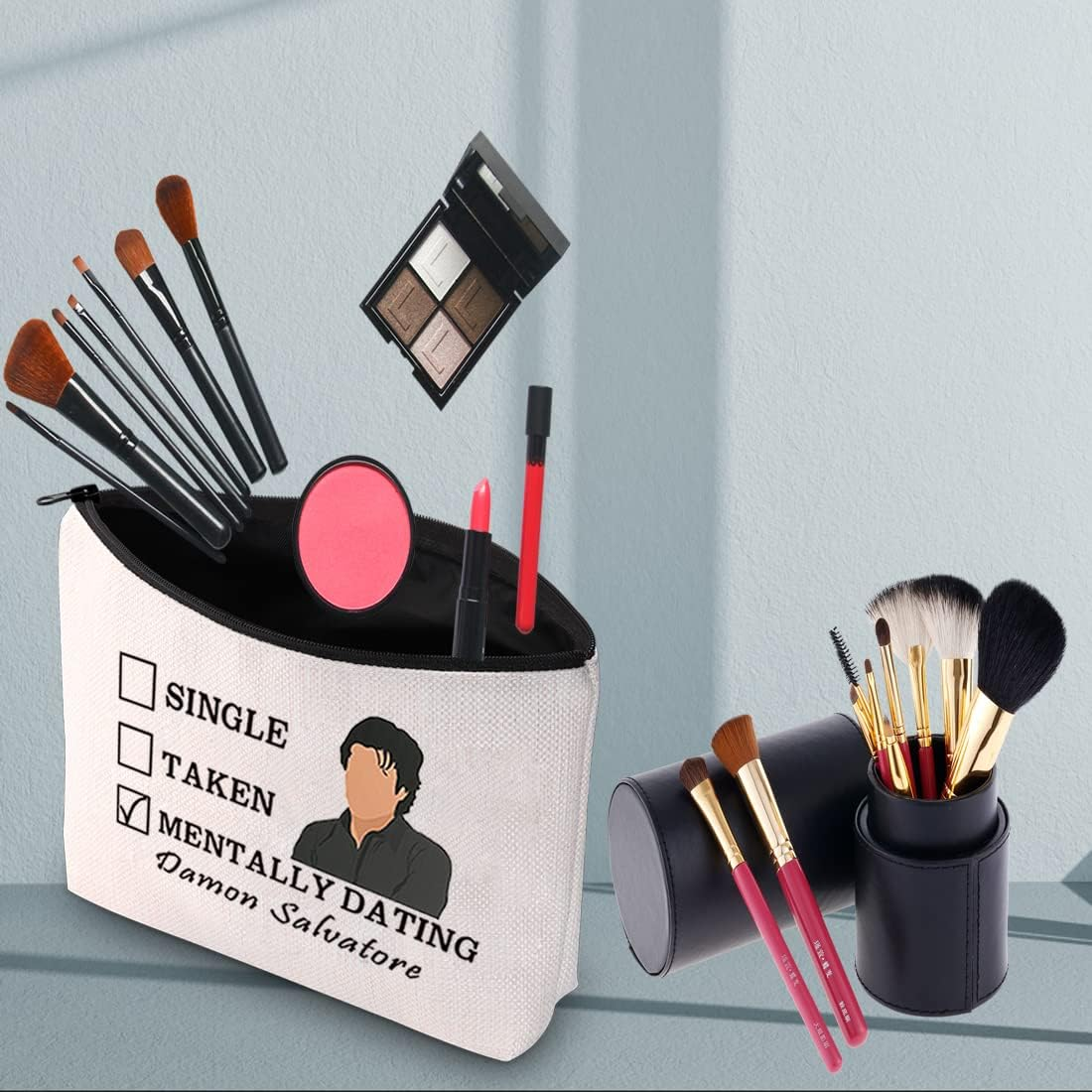 Vampire Tv Show Makeup Bag Single Taken Mentally Dating Damon Salvatore Cosmetic Bag, Single Taken -B, Modern