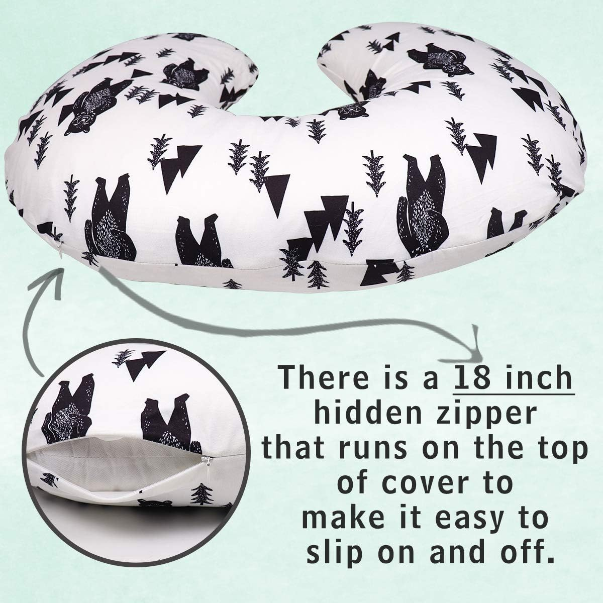 TANOFAR Bear Nursing Pillow Cover, Breastfeeding Pillow Slipcover for Baby Boys & Girls, Nursing Pillow Case for Newborn, Soft Fabric Fits Snug on Infant, Washable & Breathable, Black & White Animal image number 2