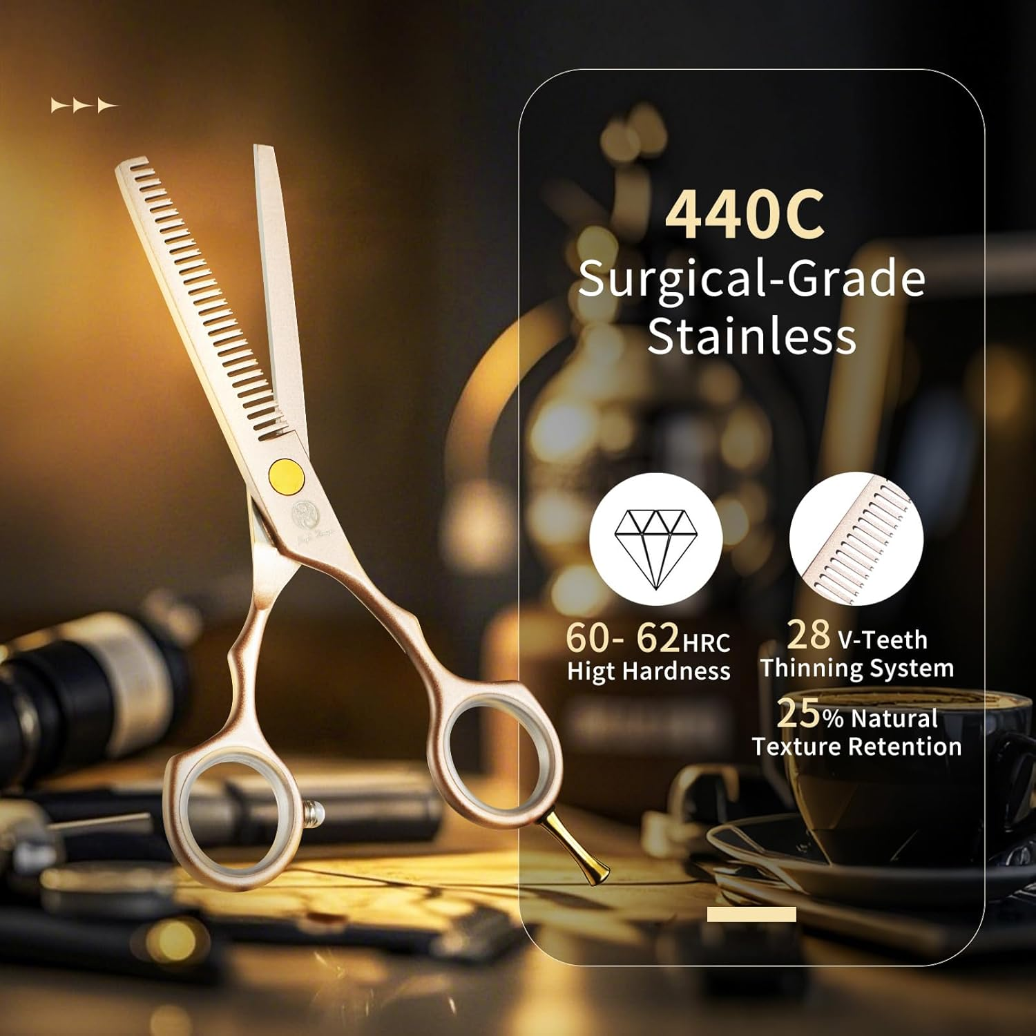 Purple Dragon 5.5 Inch Hair Cutting Scissors Set with Razor, Titanium-Professional-Hairdressing, Barber Hair Cutting Shears Hair Thinning/Texturizing Shears for Professional Hairdresser or Home Use 5.5 Inch Rose Gold (Rose Gold) image number 6