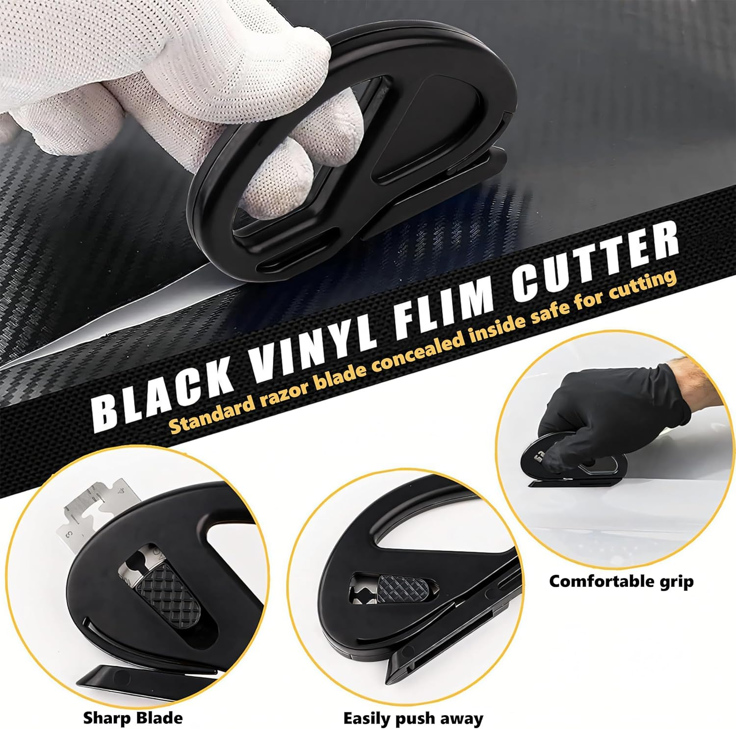 Vinyl Wrap Tools, Kitchen Wrap, Wallpaper Smooth, Cabinet Wrap, Car Window Tint, Cabinet Wrap, Peel & Stick Install, DIY Accessory, Suede Squeegee, Edge Trimmer, Cutter, Utility Knife, Black, 6 in 1 image number 1